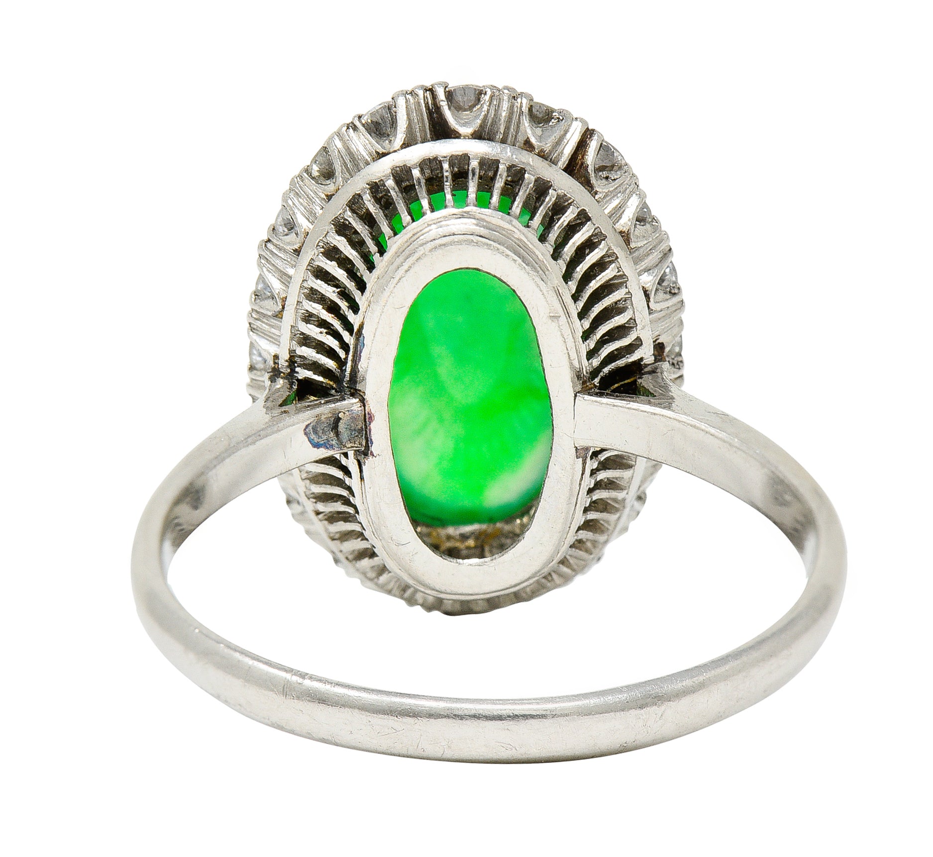 Jadeite Jade Diamond Halo Platinum Cabochon Cluster Ring GIA Wilson's Antique & Estate Jewelry