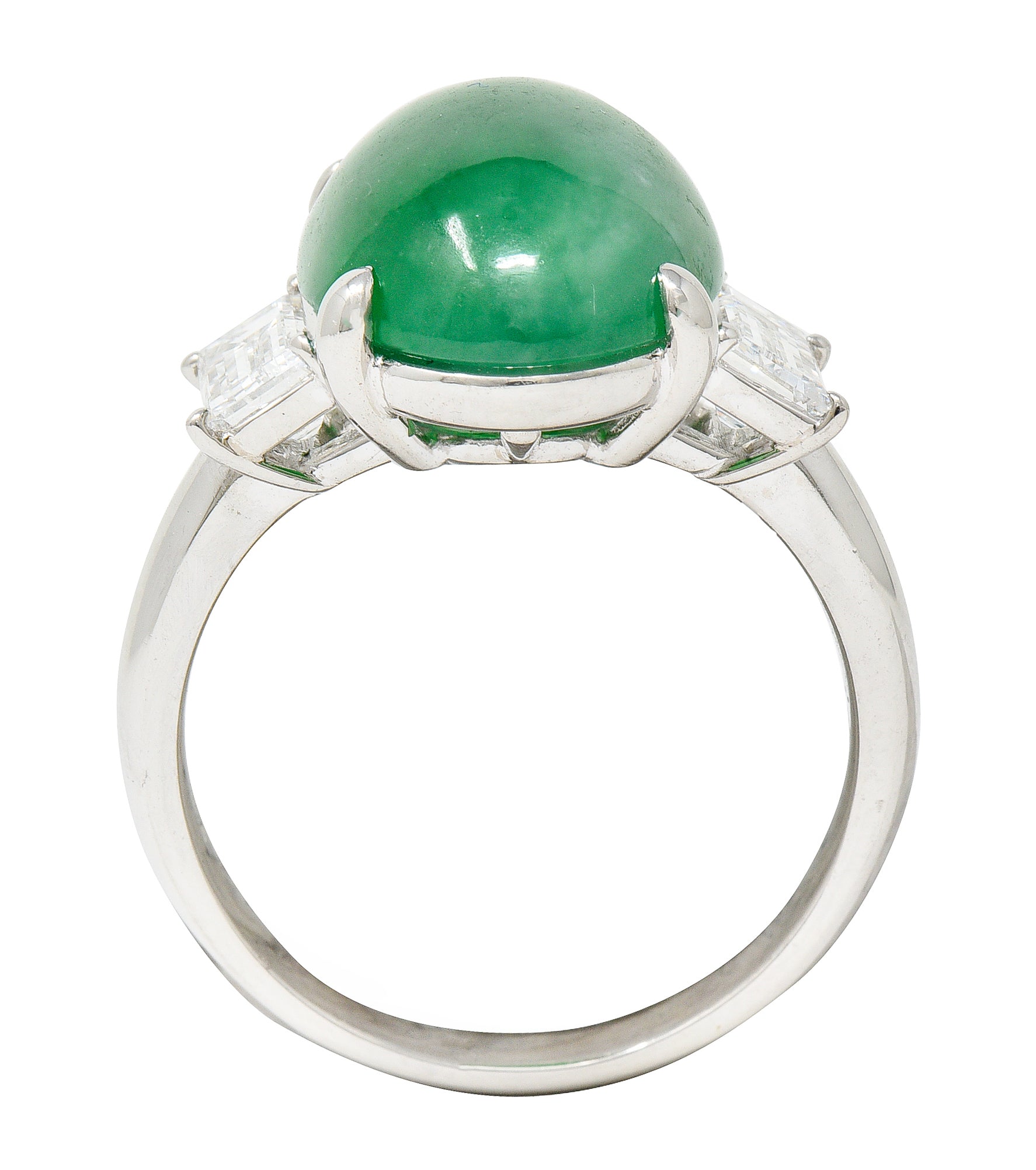 Jadeite Jade Diamond Platinum Three Stone Cabochon Ring GIA Wilson's Antique & Estate Jewelry