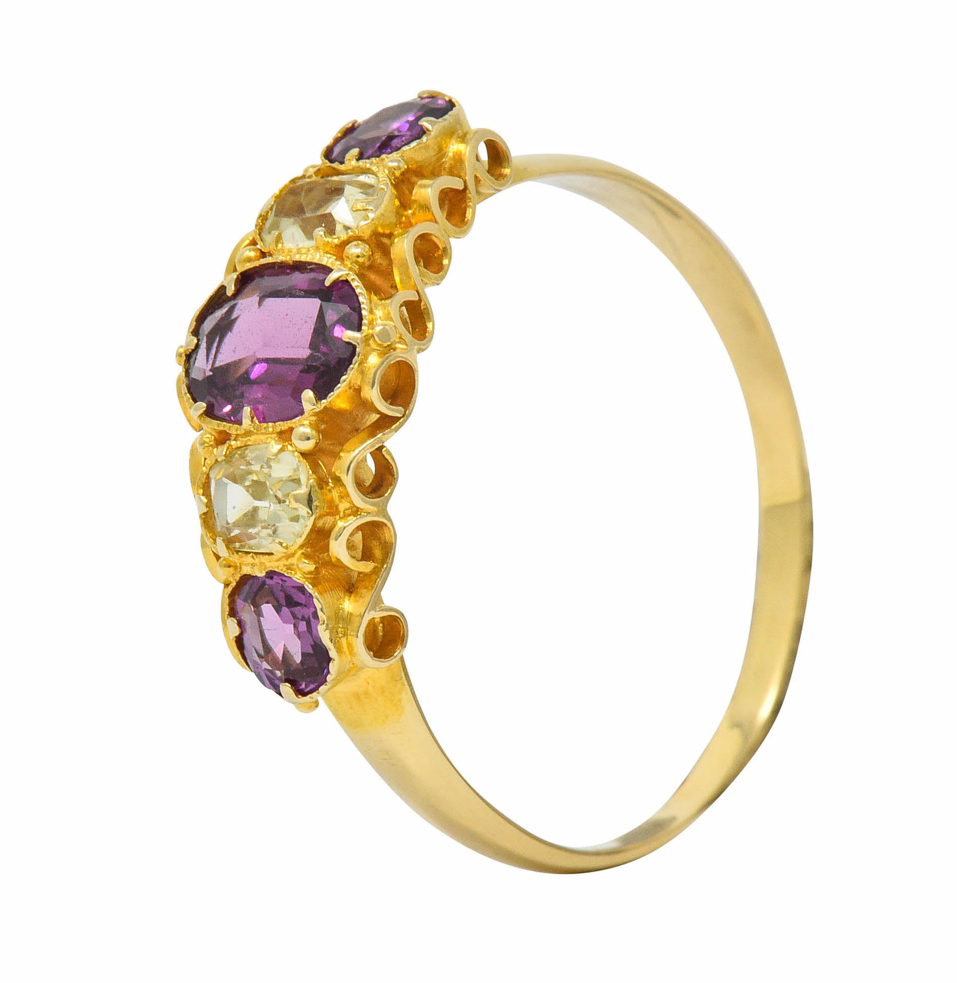 Victorian Rhodolite Garnet Chrysoberyl 18 Karat Gold Five Stone RingRing - Wilson's Estate Jewelry