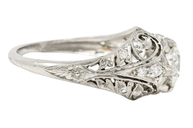 Edwardian 1.06 CTW Old European Cut Diamond Platinum Ivy Antique Engagement Ring Wilson's Estate Jewelry