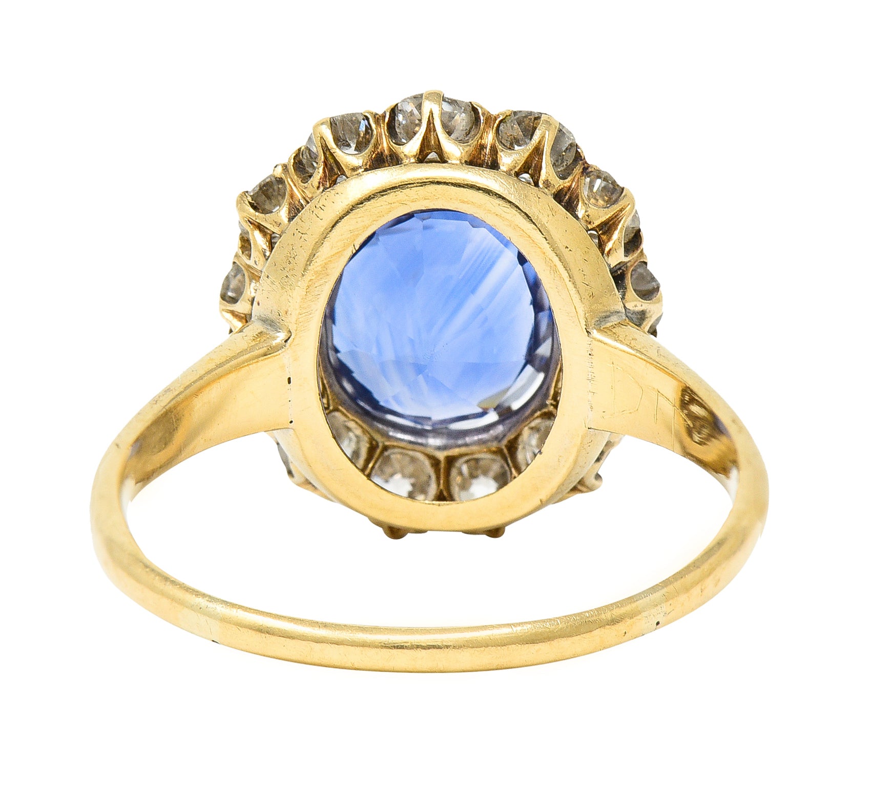 Victorian 3.95 CTW No-Heat Ceylon Sapphire Old Mine Cut Diamond 14 Karat Yellow Gold Antique Halo Gemstone Ring GIA Wilson's Estate Jewelry