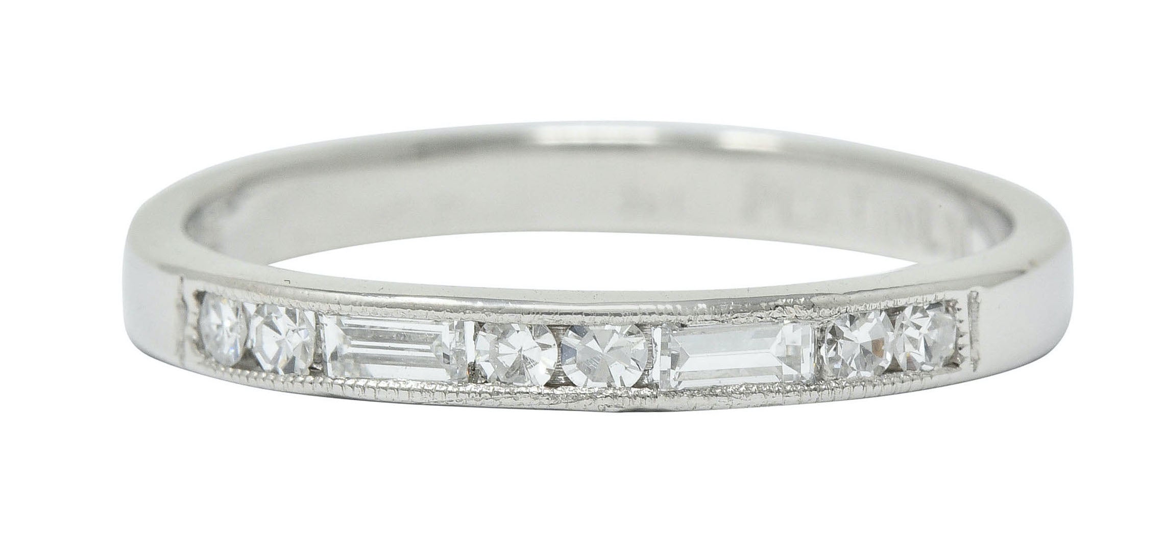 Vintage Single Baguette Cut Diamond Platinum Channel Band RingRing - Wilson's Estate Jewelry