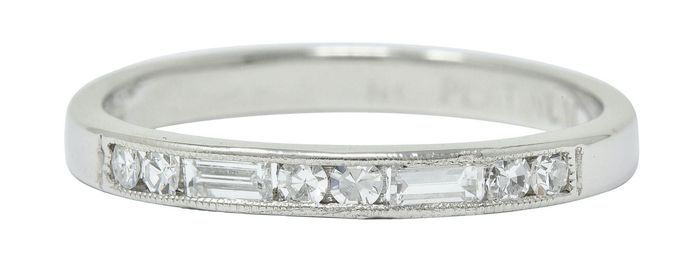 Vintage Single Baguette Cut Diamond Platinum Channel Band RingRing - Wilson's Estate Jewelry