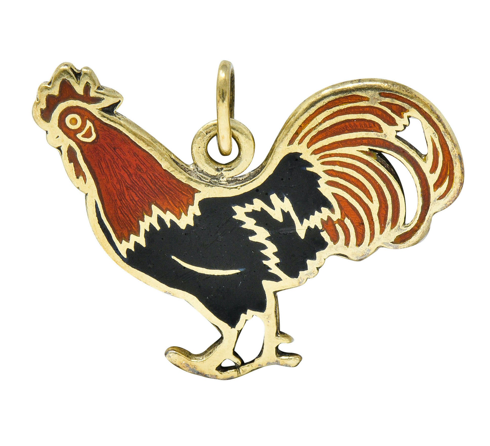 Art Deco Enamel 14 Karat Gold Rooster Charmcharm - Wilson's Estate Jewelry