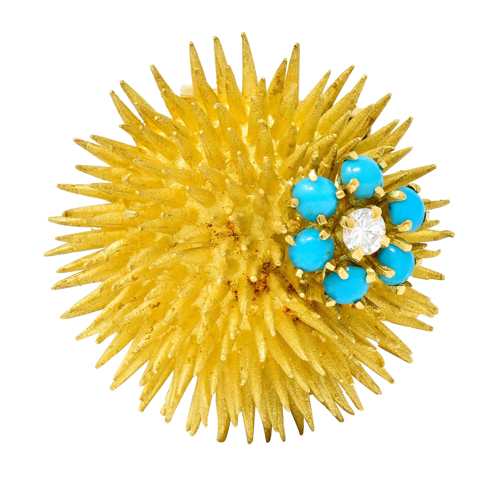 1960's Tiffany & Co. Diamond Turquoise 18 Karat Gold Sea Urchin BroochBrooch - Wilson's Estate Jewelry