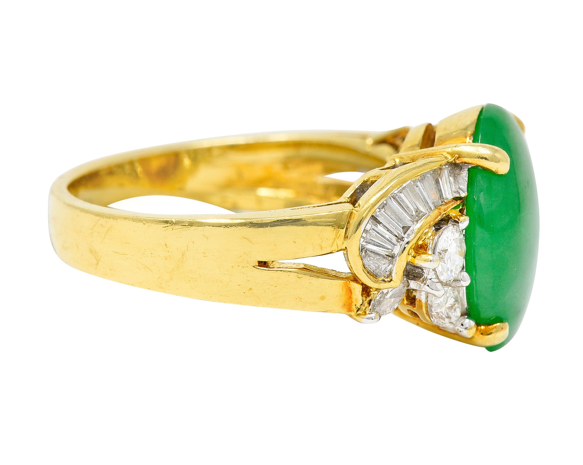 Vintage Jadeite Jade Diamond 18 Karat Yellow Gold Cabochon Band Ring GIA Wilson's Antique & Estate Jewelry