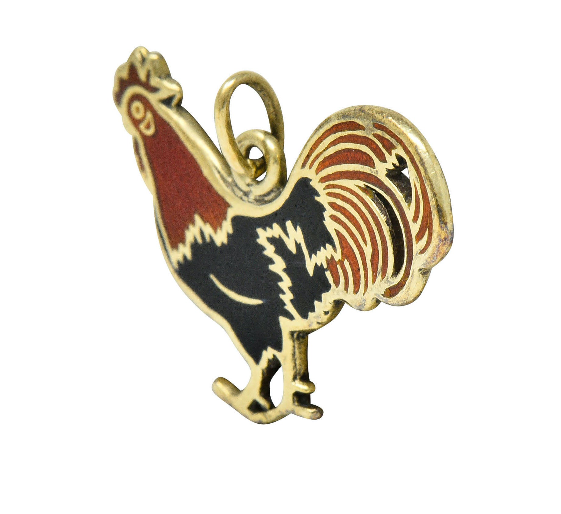 Art Deco Enamel 14 Karat Gold Rooster Charmcharm - Wilson's Estate Jewelry