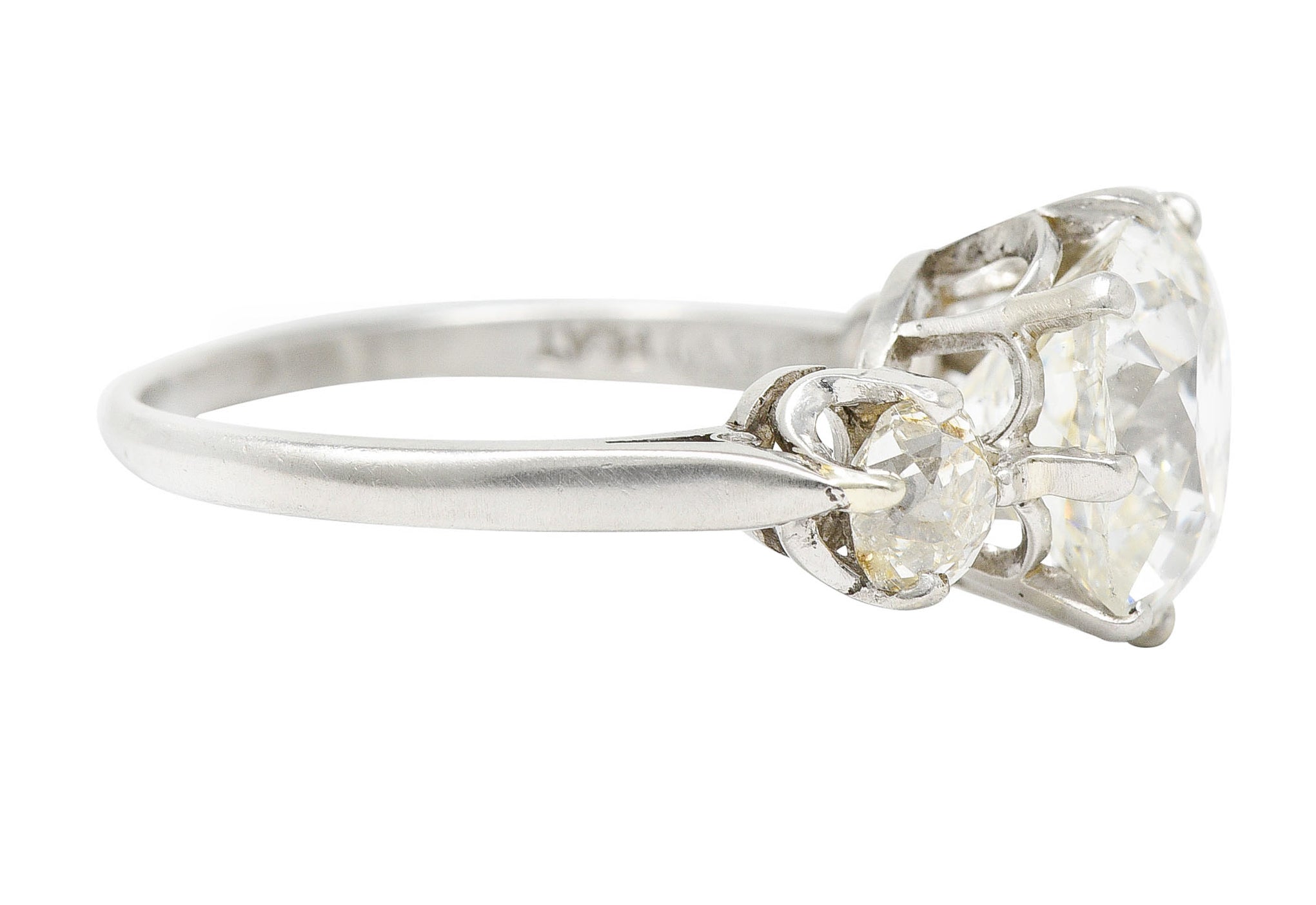 Edwardian 3.94 CTW Old Mine Diamond Platinum Three Stone RingRing - Wilson's Estate Jewelry