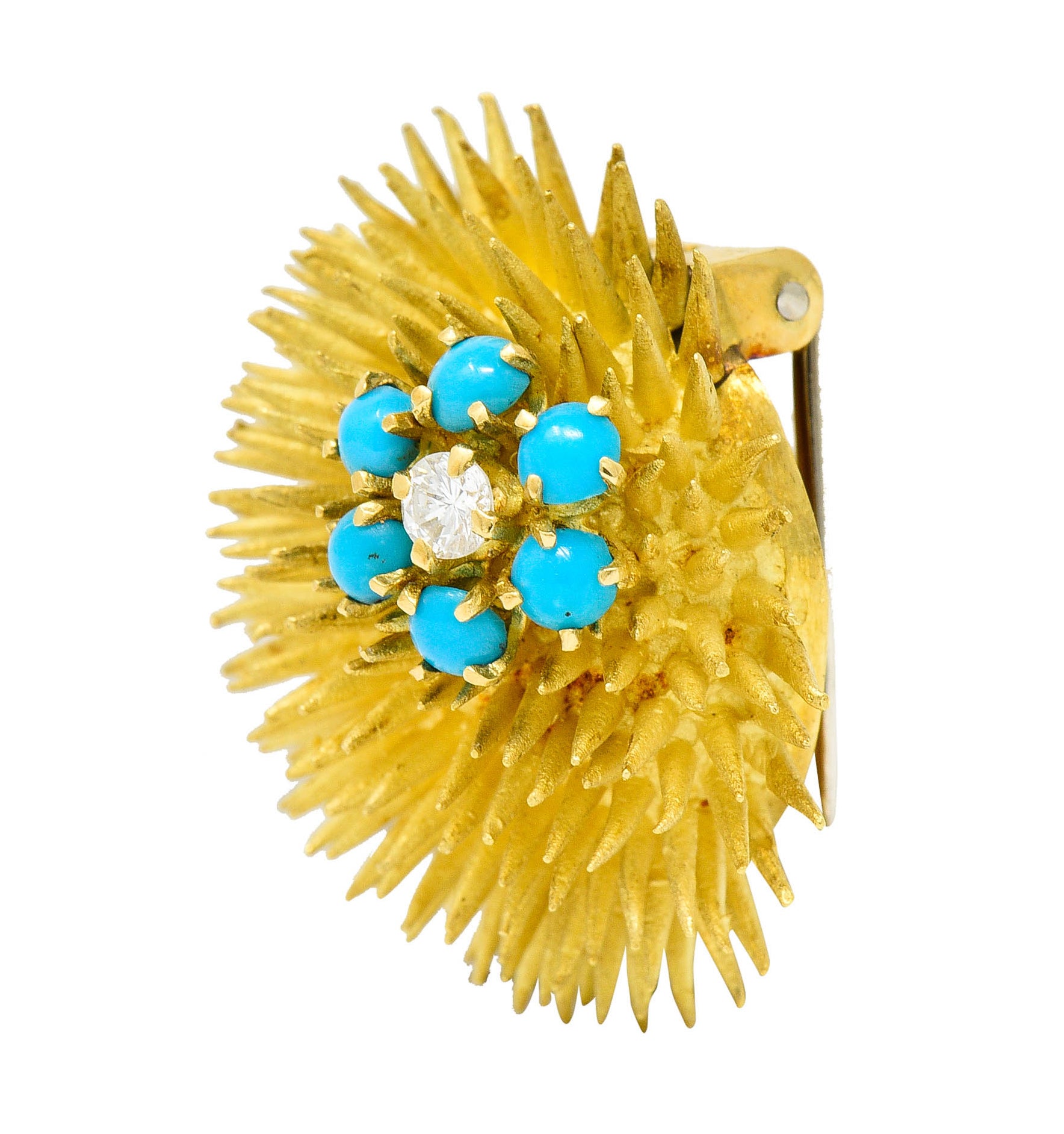 1960's Tiffany & Co. Diamond Turquoise 18 Karat Gold Sea Urchin BroochBrooch - Wilson's Estate Jewelry