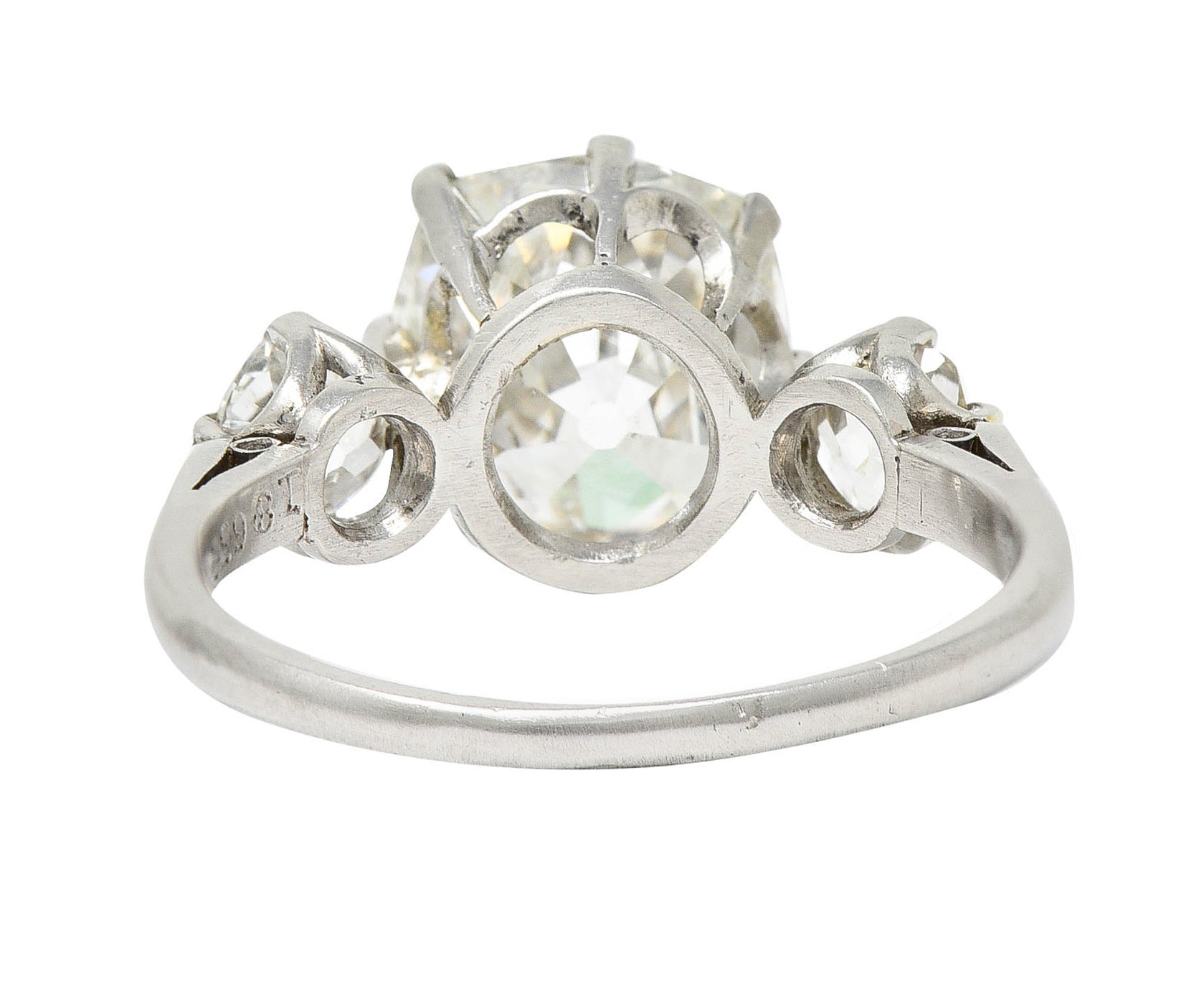 Edwardian 3.94 CTW Old Mine Diamond Platinum Three Stone RingRing - Wilson's Estate Jewelry