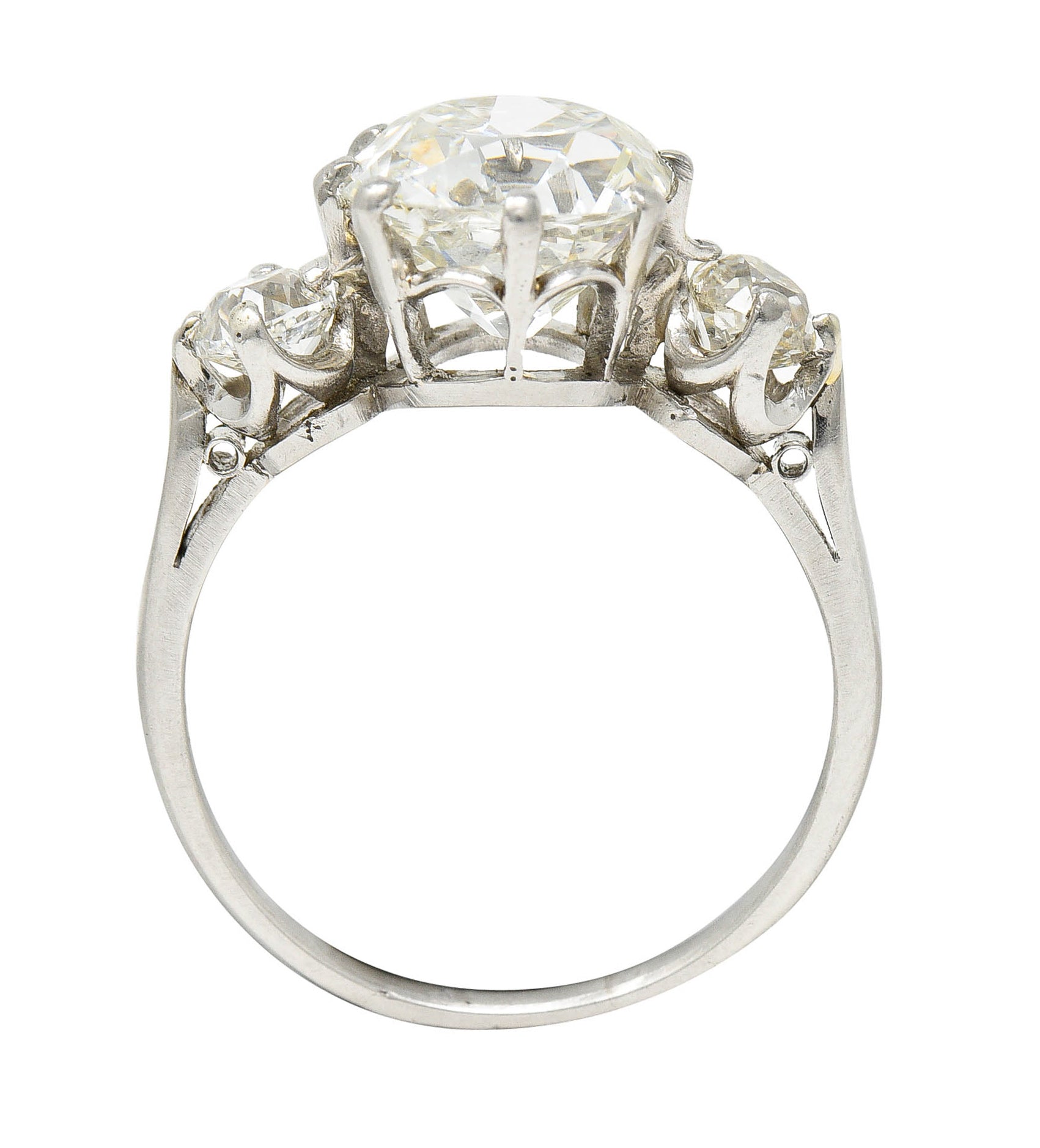 Edwardian 3.94 CTW Old Mine Diamond Platinum Three Stone RingRing - Wilson's Estate Jewelry