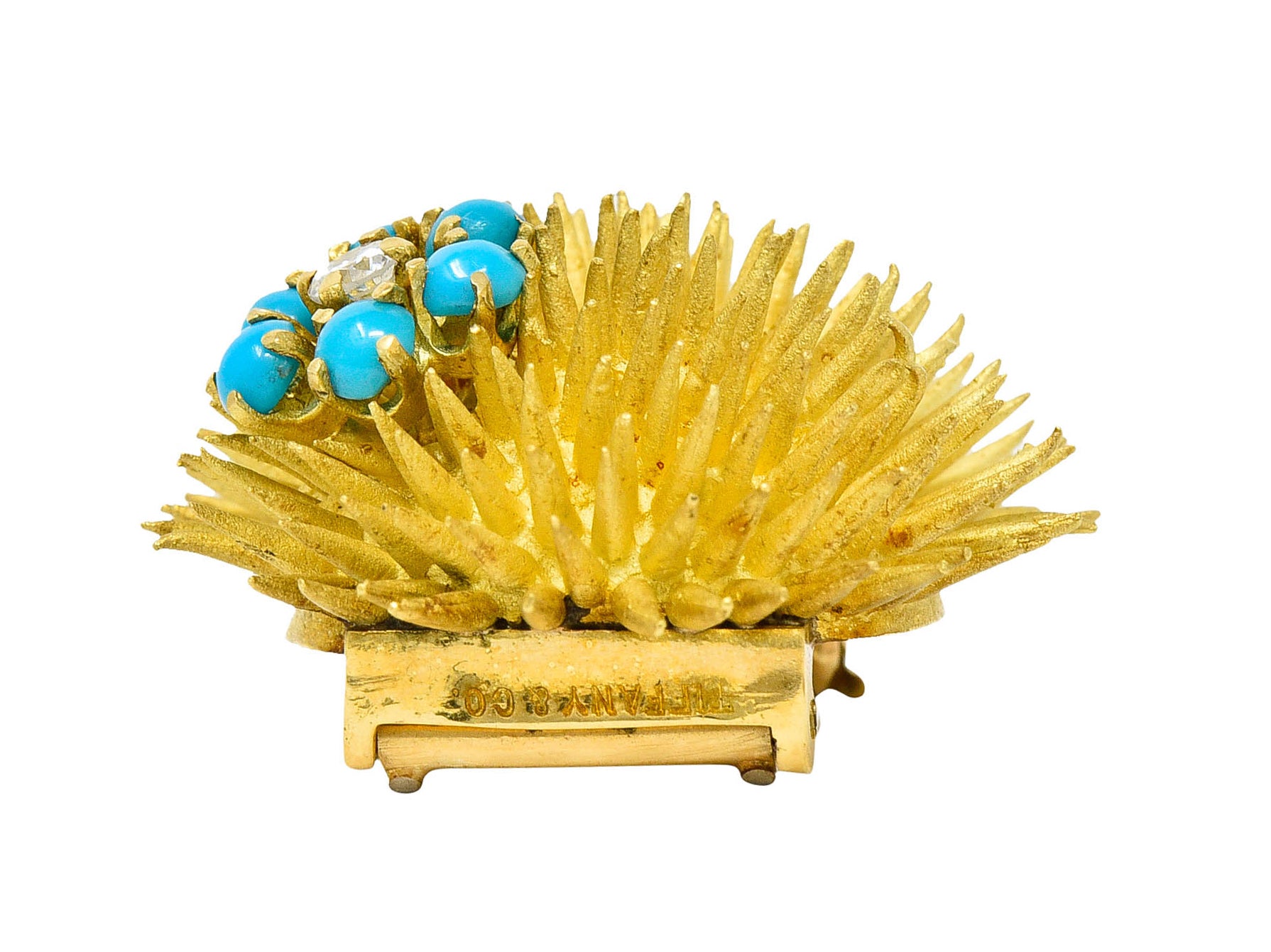 1960's Tiffany & Co. Diamond Turquoise 18 Karat Gold Sea Urchin BroochBrooch - Wilson's Estate Jewelry