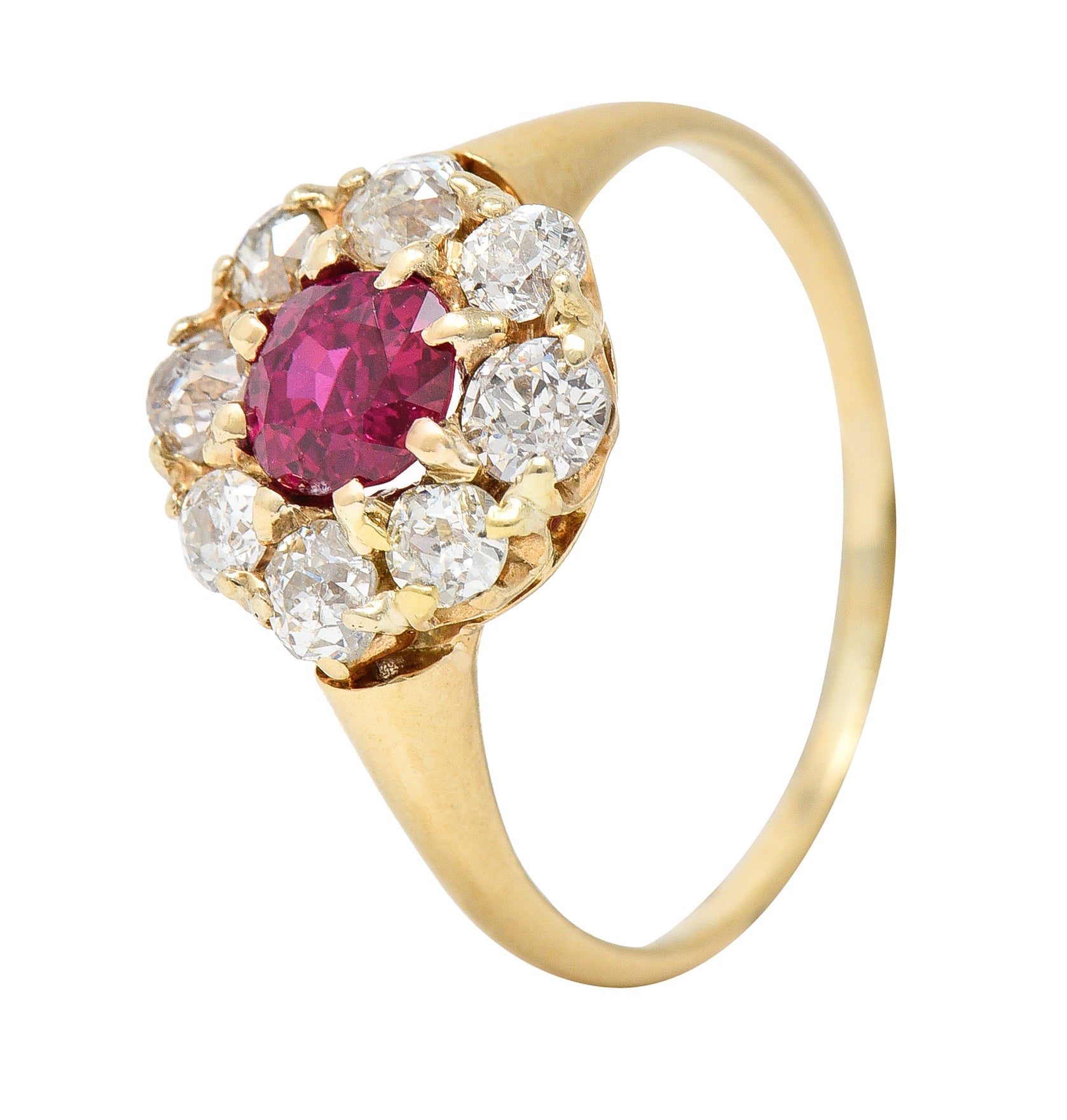 Victorian 1.43 CTW Ruby Diamond 14 Karat Yellow Gold Antique Cluster Ring