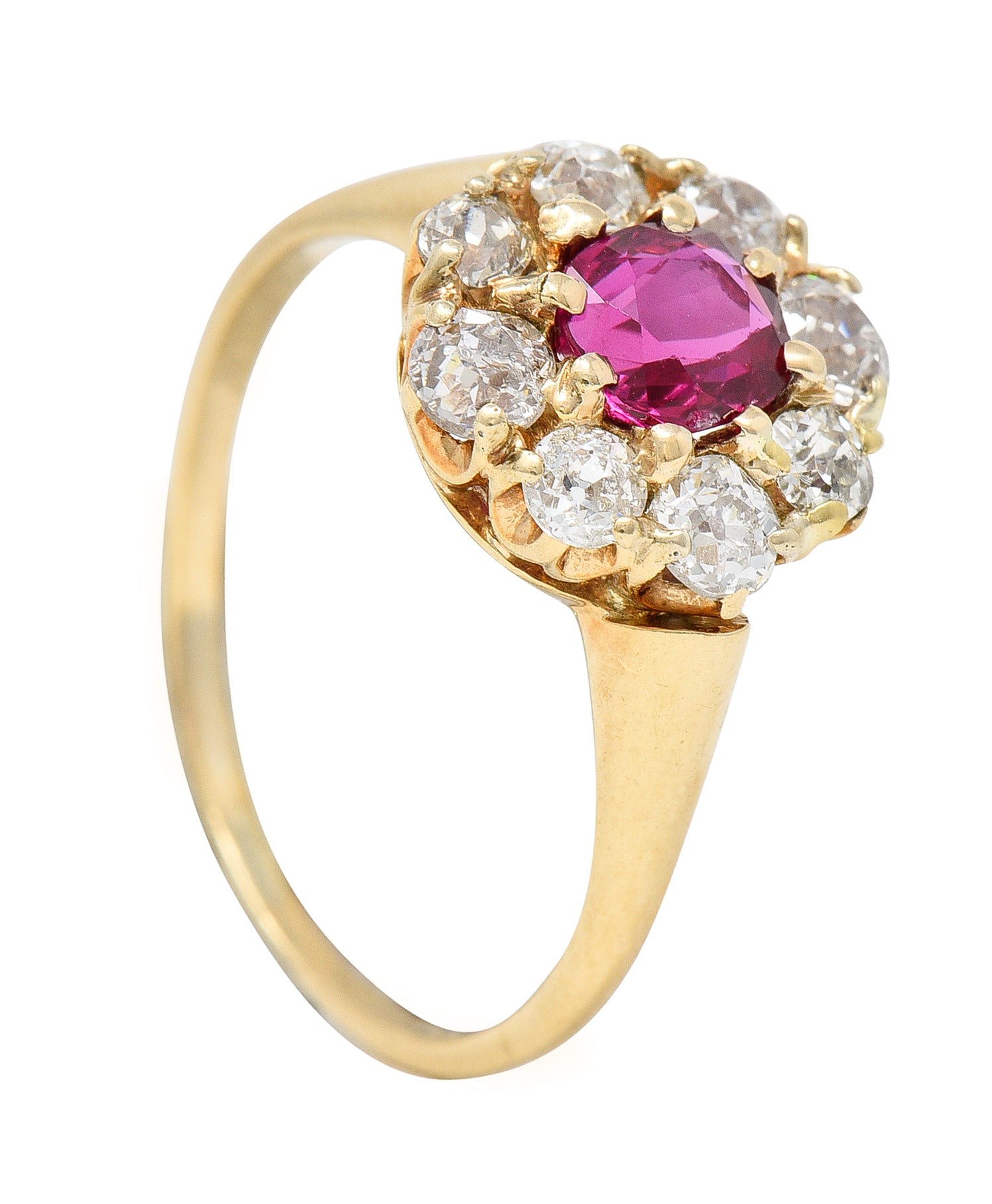 Victorian 1.43 CTW Ruby Diamond 14 Karat Yellow Gold Antique Cluster Ring