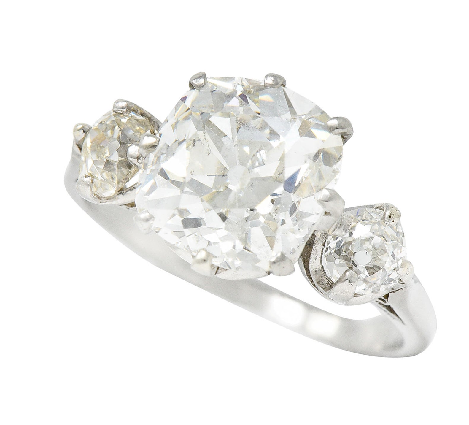 Edwardian 3.94 CTW Old Mine Diamond Platinum Three Stone RingRing - Wilson's Estate Jewelry