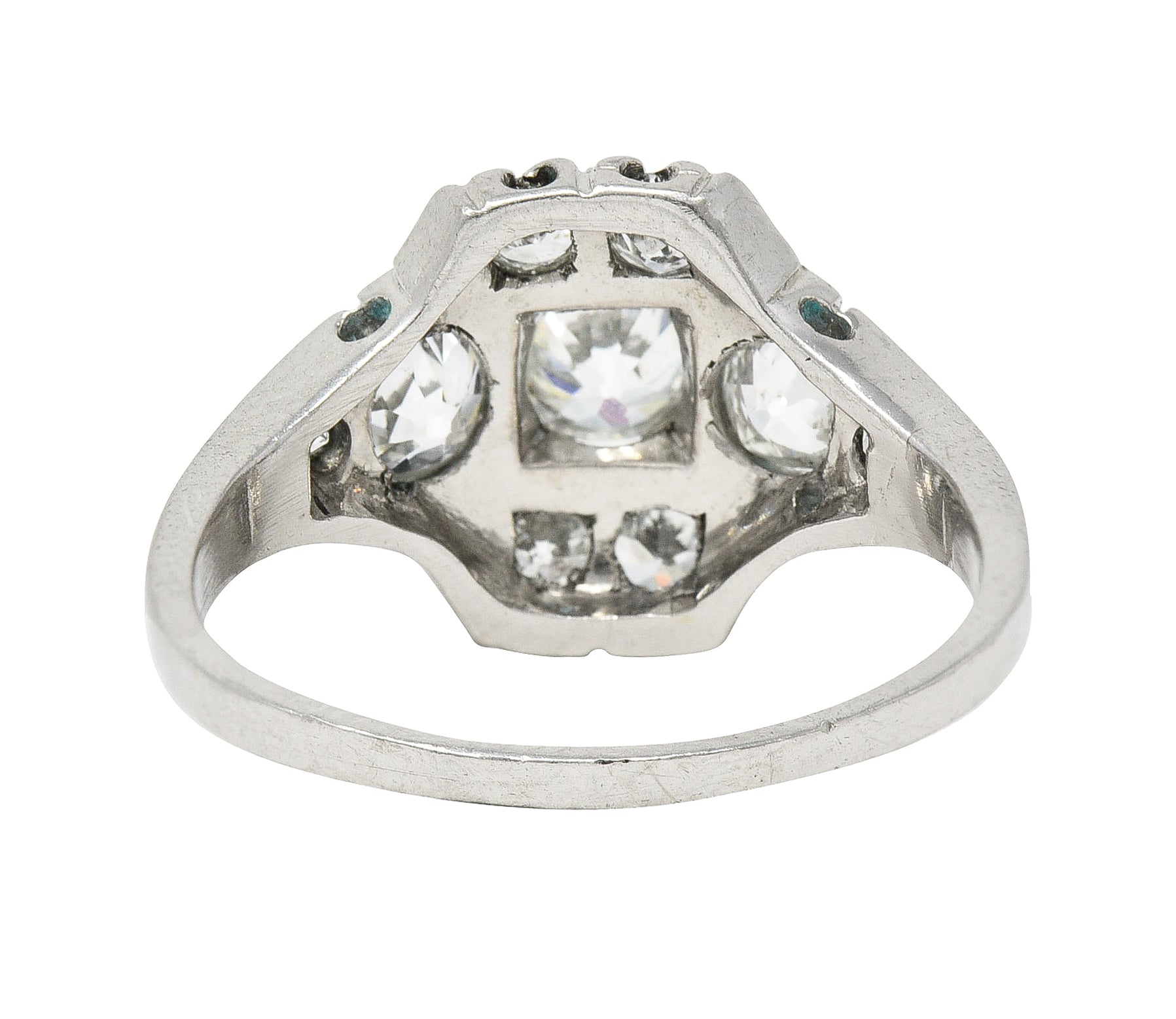 Mid-Century 1.11 CTW Old European Cut Diamond Platinum Quatrefoil Vintage Cluster Dinner Ring Wilson's Estate Jewelry