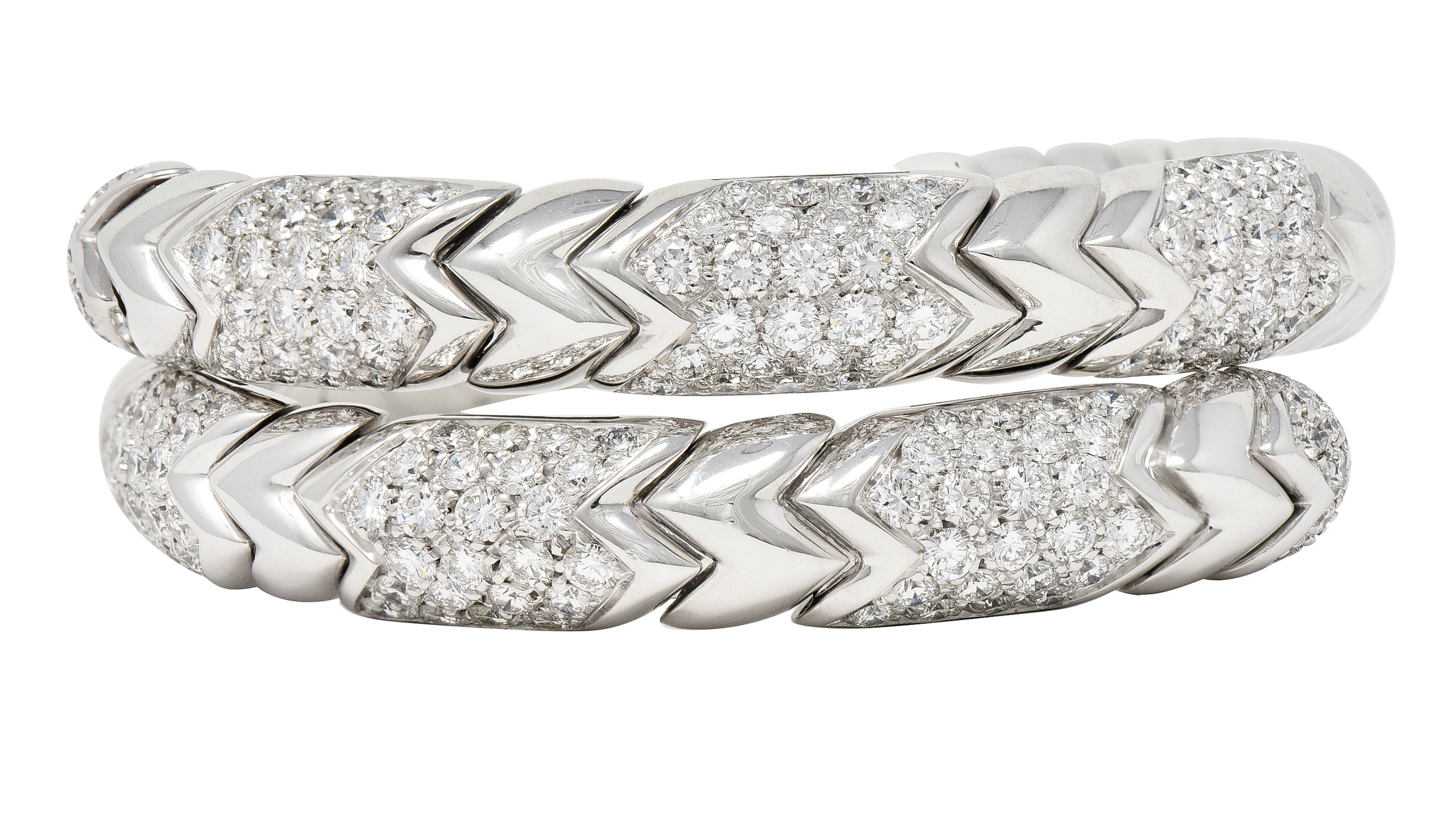 Bulgari French 6.50 CTW Diamond 18 Karat White Gold Spiga Serpenti Wrap Cuff Bracelet Wilson's Estate Jewelry