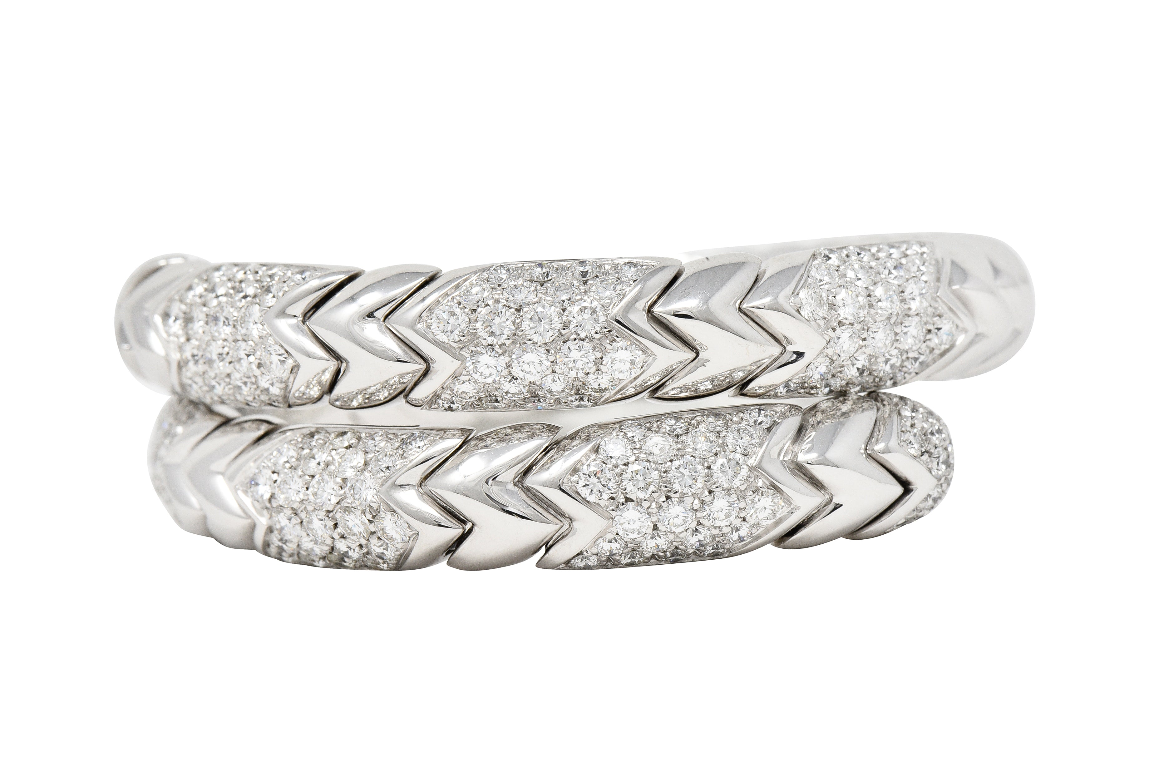 Bulgari French 6.50 CTW Diamond 18 Karat White Gold Spiga Serpenti Wrap Cuff Bracelet Wilson's Estate Jewelry