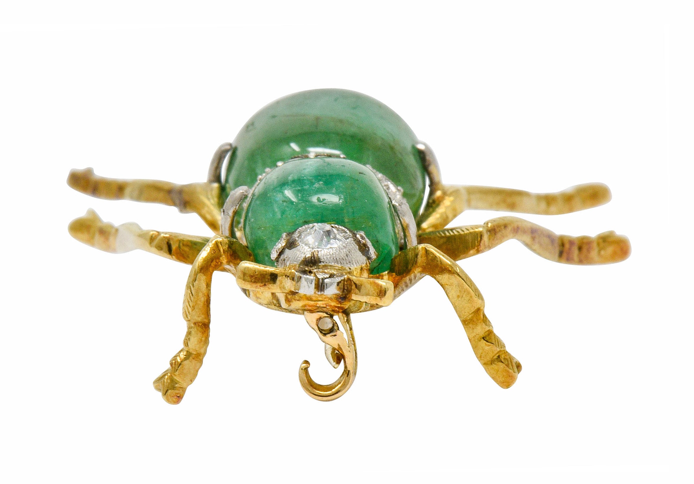 Edwardian Emerald Diamond Platinum-Topped 14 Karat Gold Insect Brooch - Wilson's Estate Jewelry