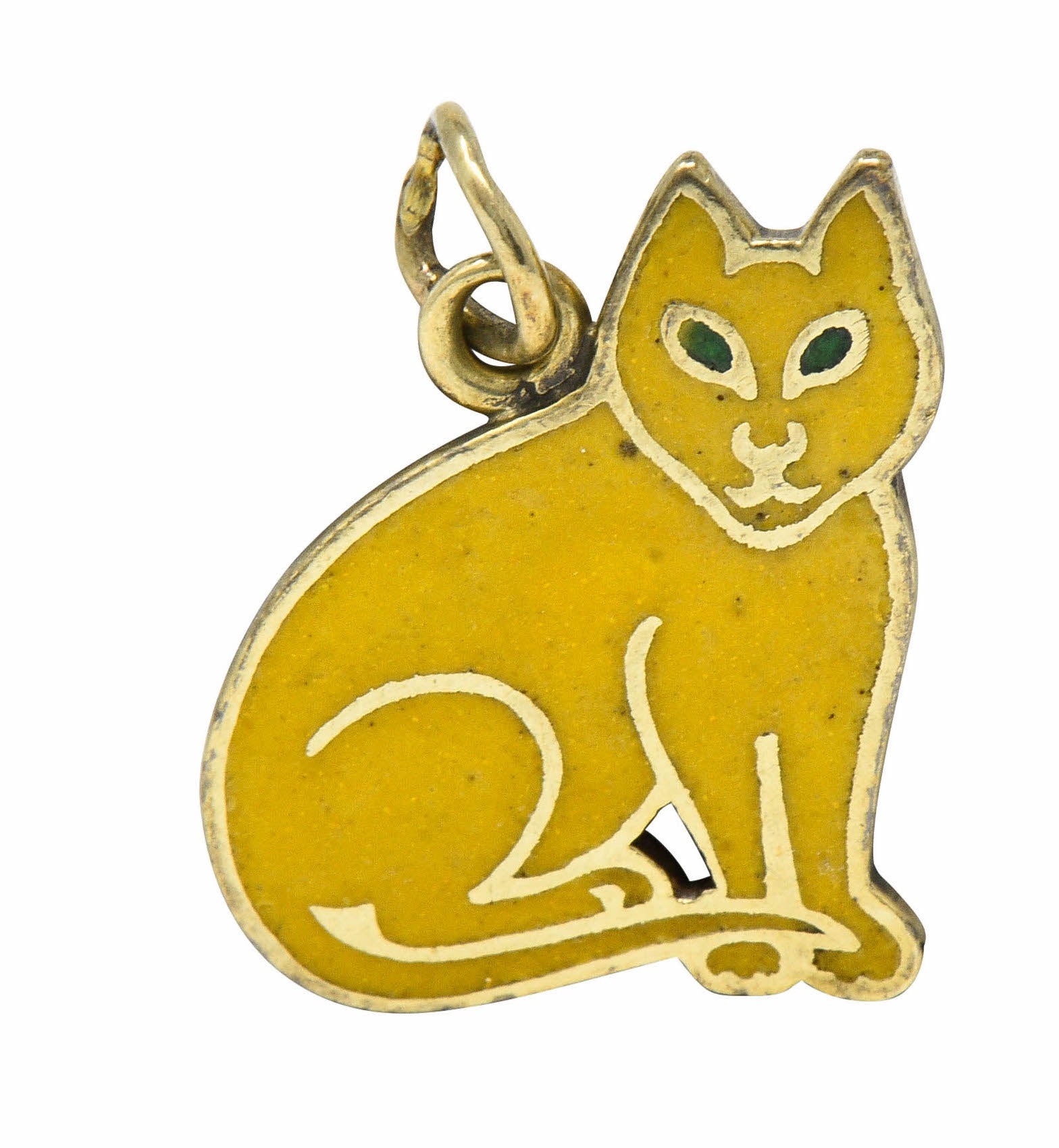 Art Deco Yellow Enamel 14 Karat Gold Cat Charmcharm - Wilson's Estate Jewelry