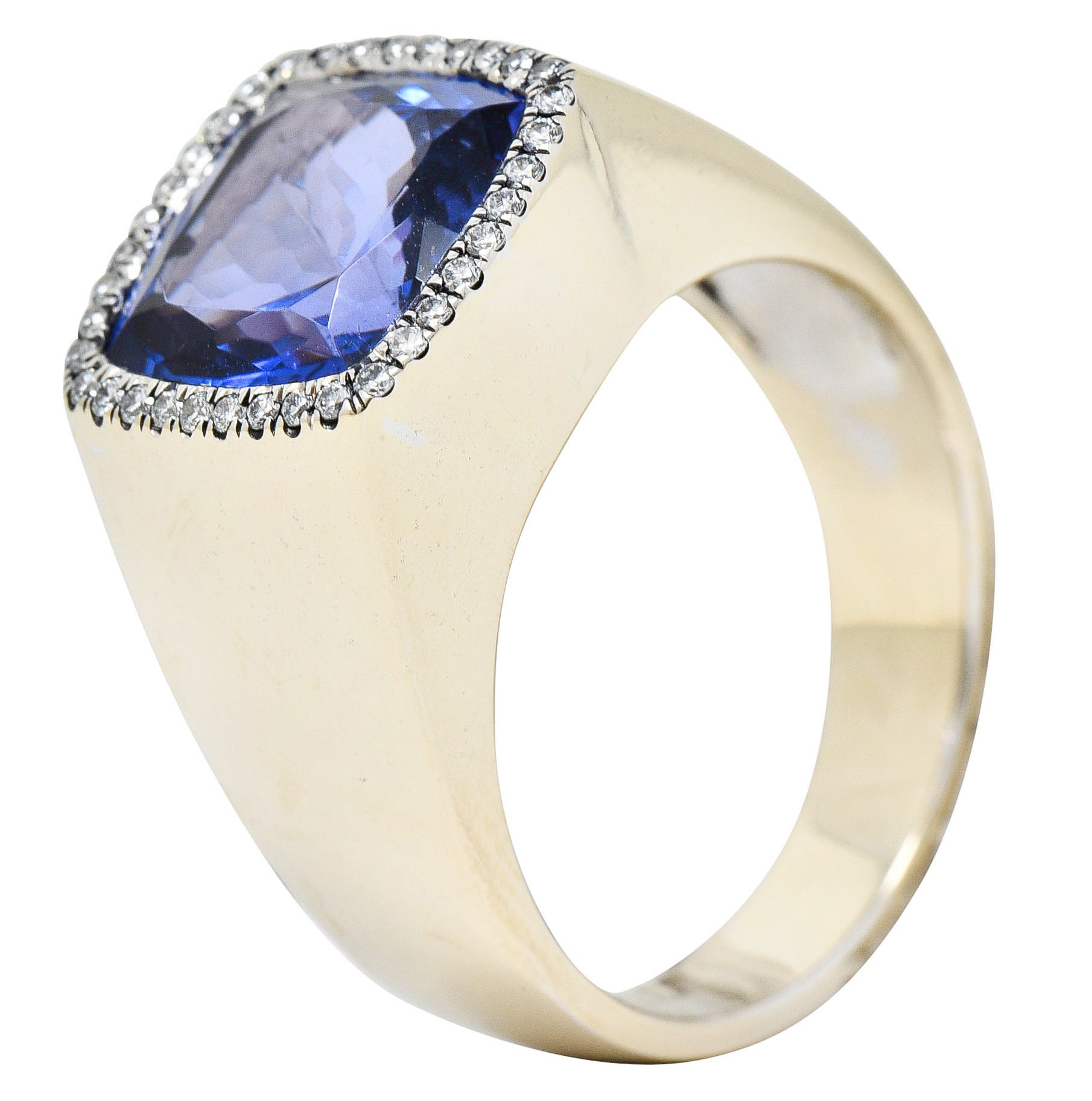 Tanzanite Diamond Halo 18 Karat White Gold Unisex Gemstone RingRing - Wilson's Estate Jewelry