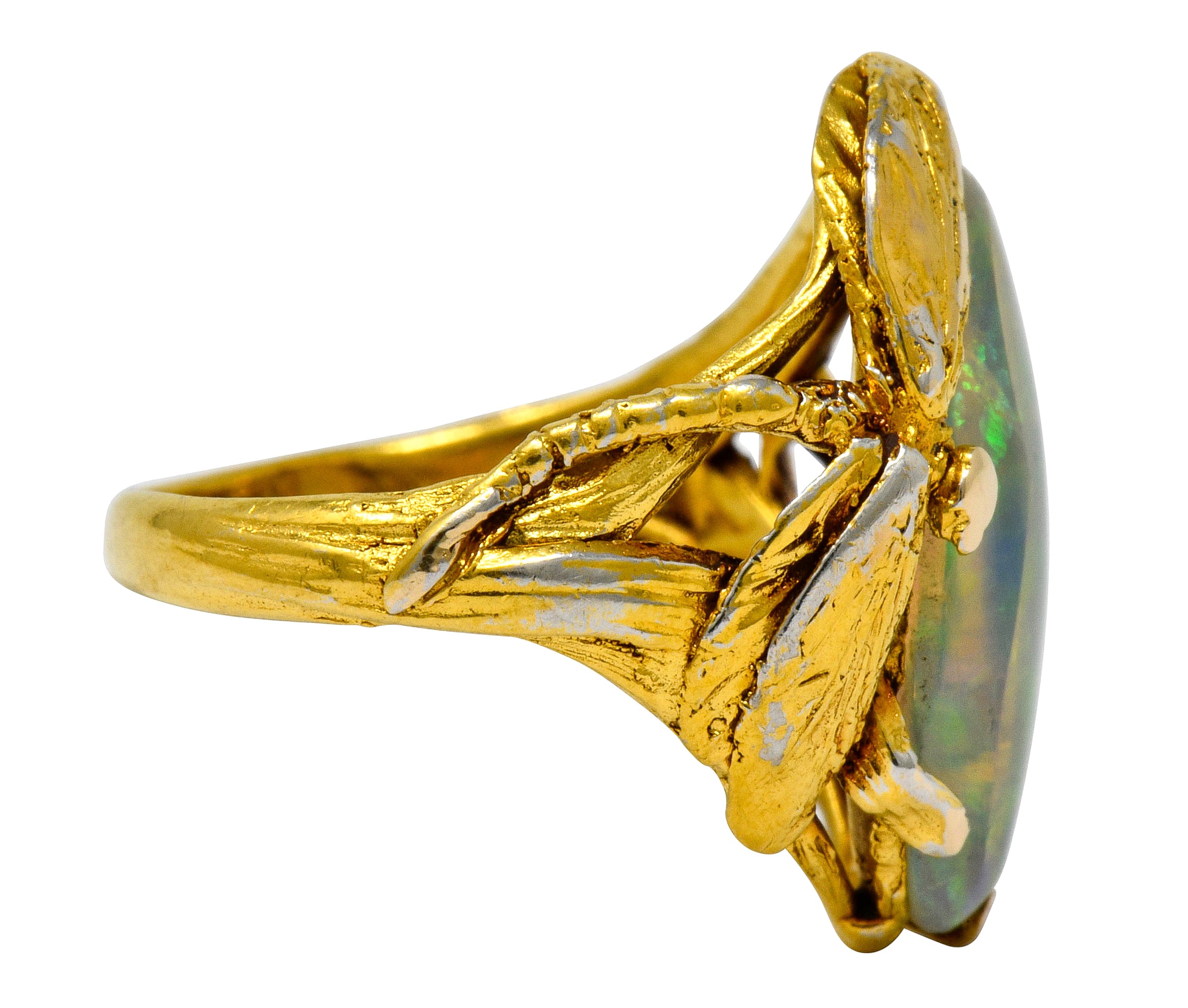 Walton & Co. Arts & Crafts Opal 14 Karat Gold Dragonfly Ring - Wilson's Estate Jewelry