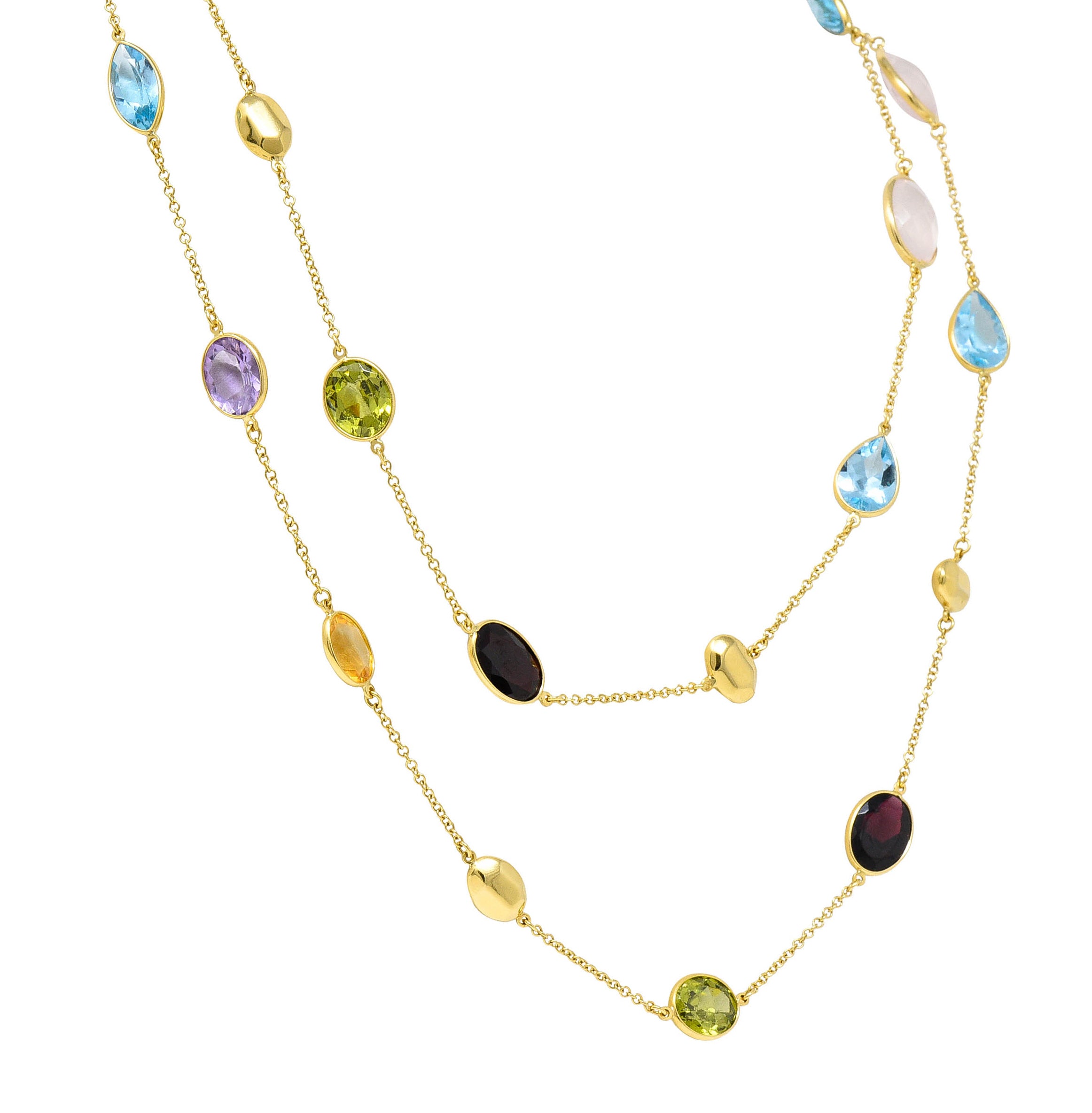 Citrine Garnet Amethyst Multi-Gem 18 Karat Gold Gemstone Station Long Chain NecklaceNecklace - Wilson's Estate Jewelry