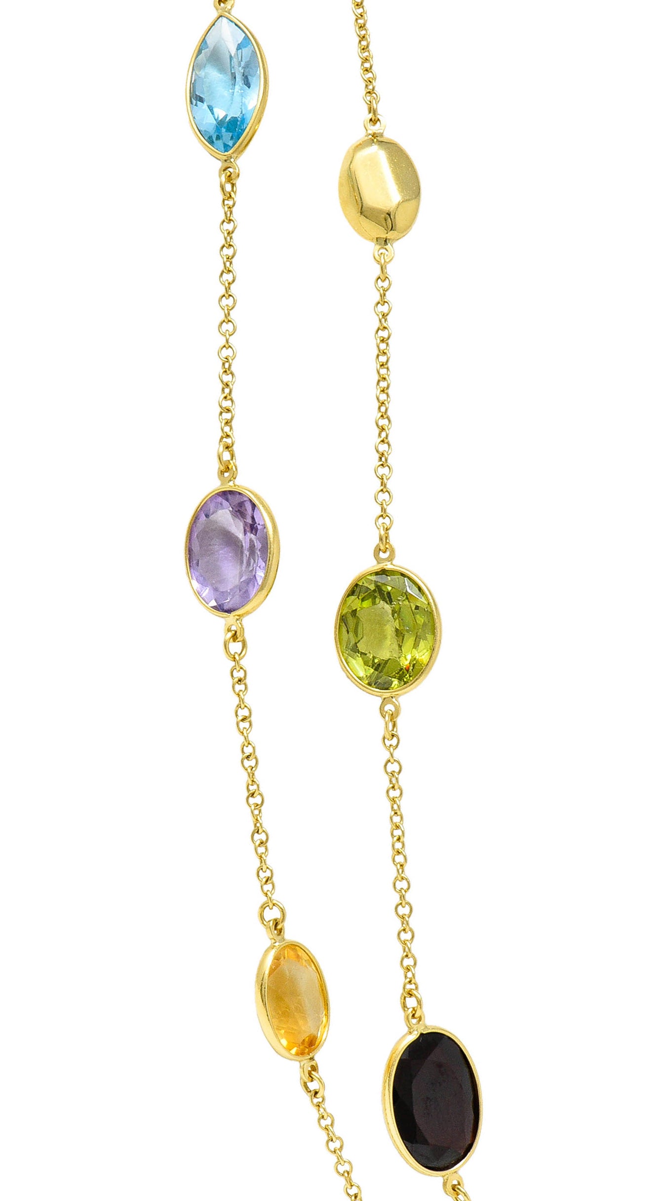 Citrine Garnet Amethyst Multi-Gem 18 Karat Gold Gemstone Station Long Chain NecklaceNecklace - Wilson's Estate Jewelry