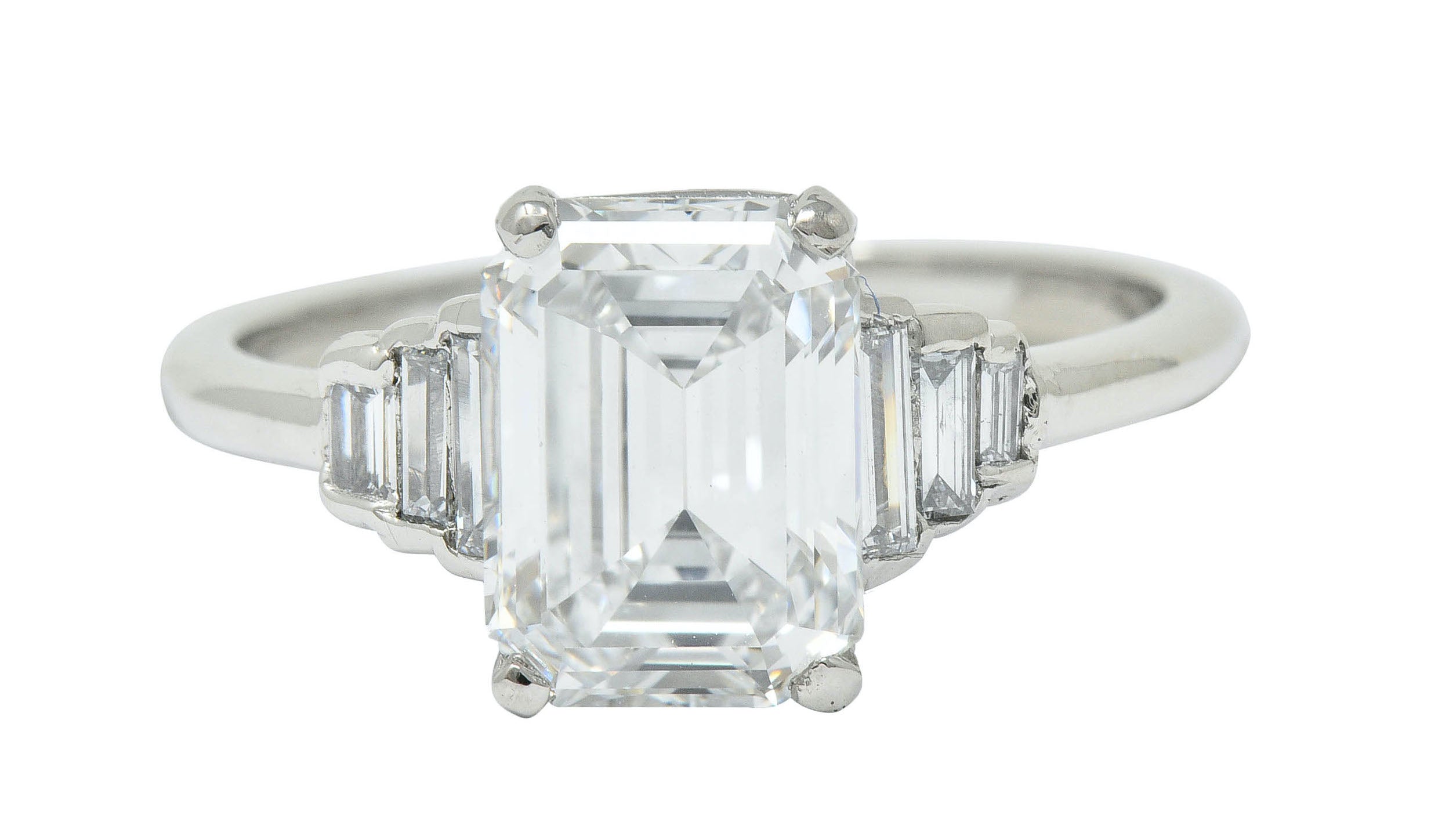 Contemporary 2.20 CTW Emerald Cut Diamond Platinum Engagement Ring GIARing - Wilson's Estate Jewelry