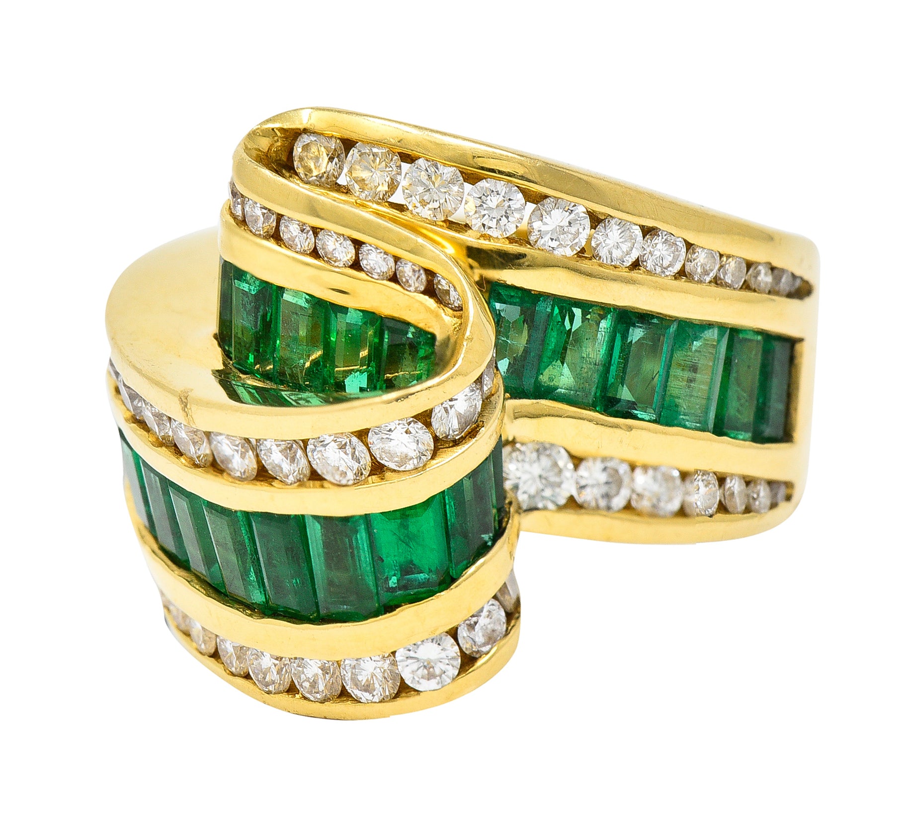 Charles Krypell 4.00 CTW Emerald Diamond 18 Karat Gold Ribbon Ring Wilson's Antique & Estate Jewelry