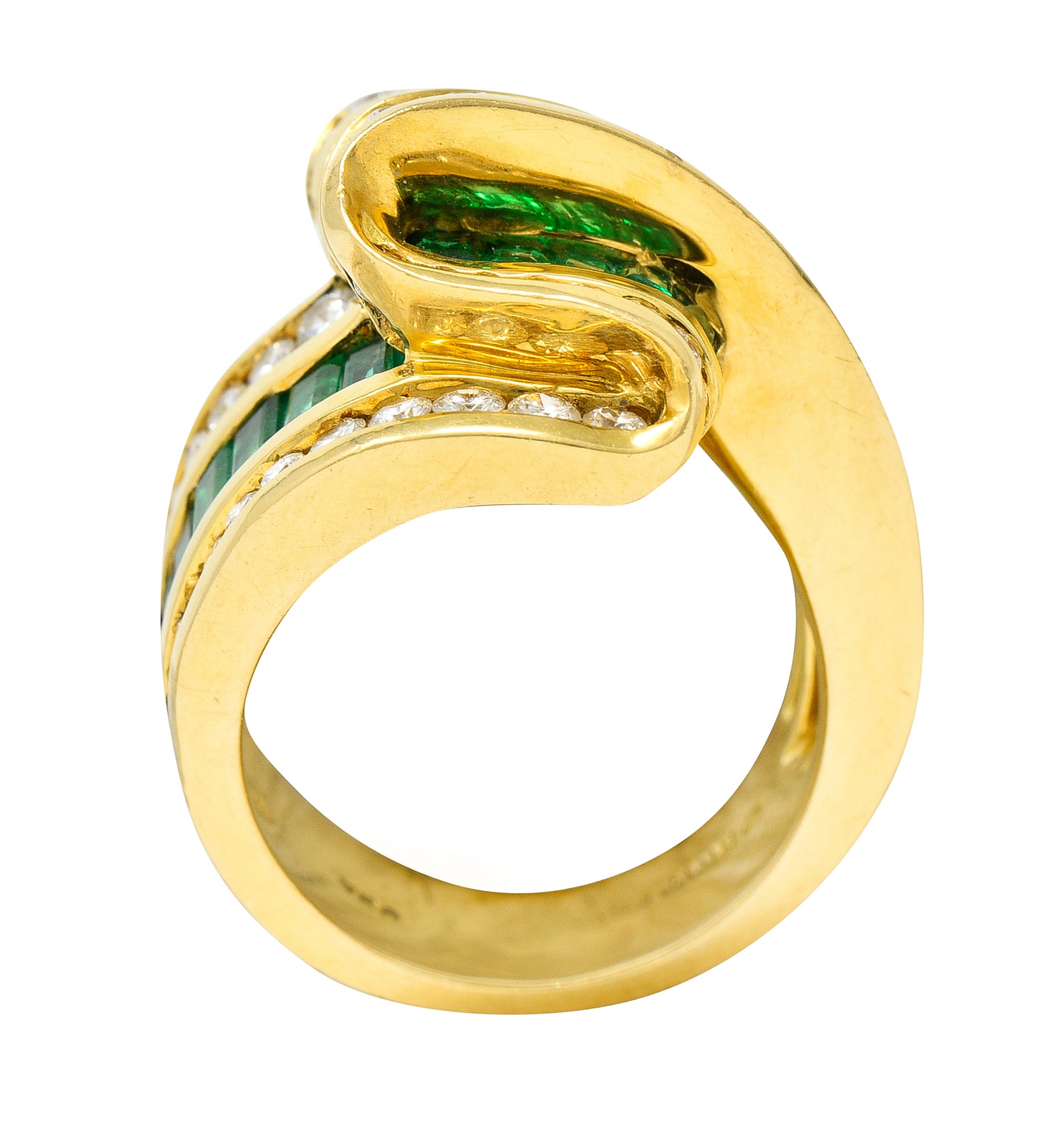 Charles Krypell 4.00 CTW Emerald Diamond 18 Karat Gold Ribbon Ring Wilson's Antique & Estate Jewelry