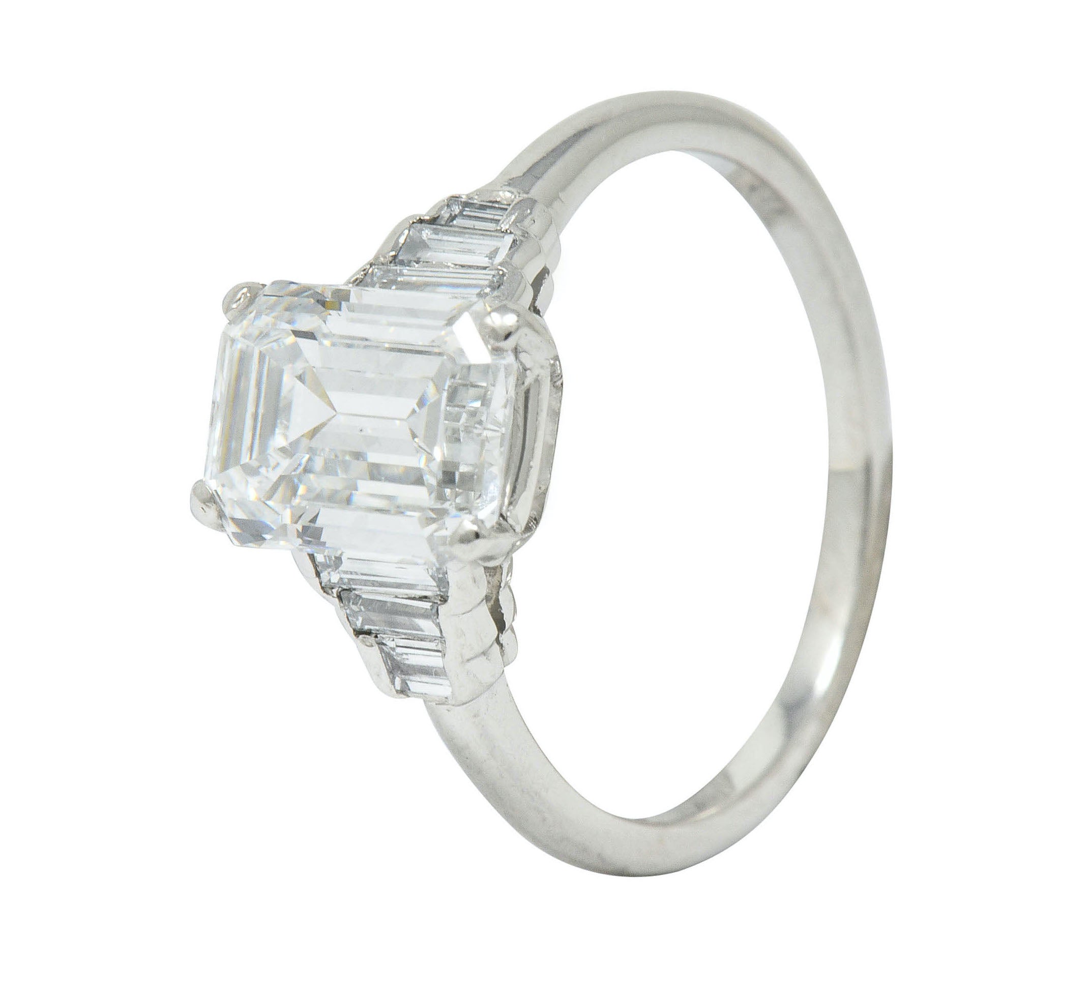 Contemporary 2.20 CTW Emerald Cut Diamond Platinum Engagement Ring GIARing - Wilson's Estate Jewelry