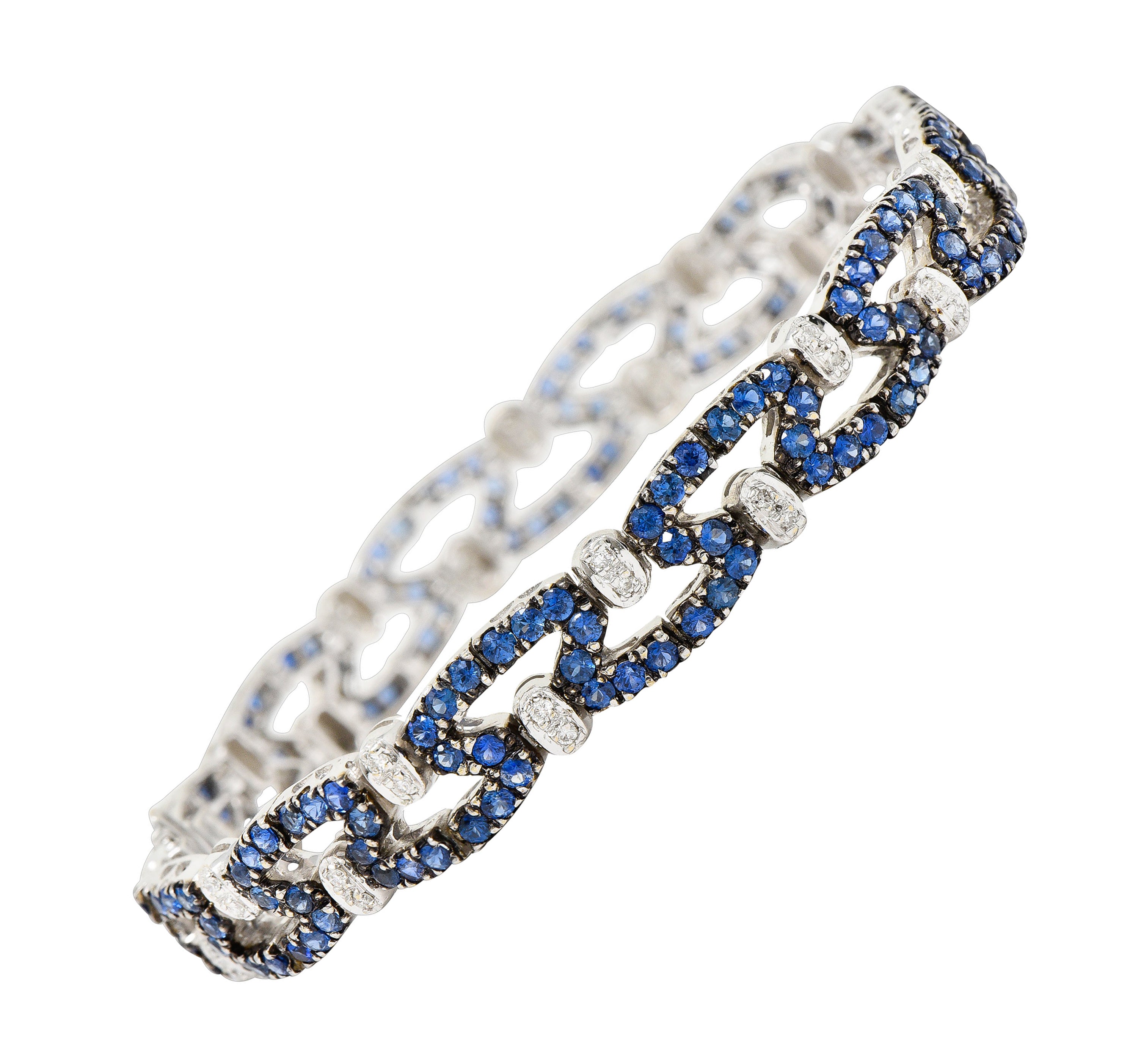 Vintage 6.50 CTW Sapphire Diamond 18 Karat White Gold Braceletbracelet - Wilson's Estate Jewelry