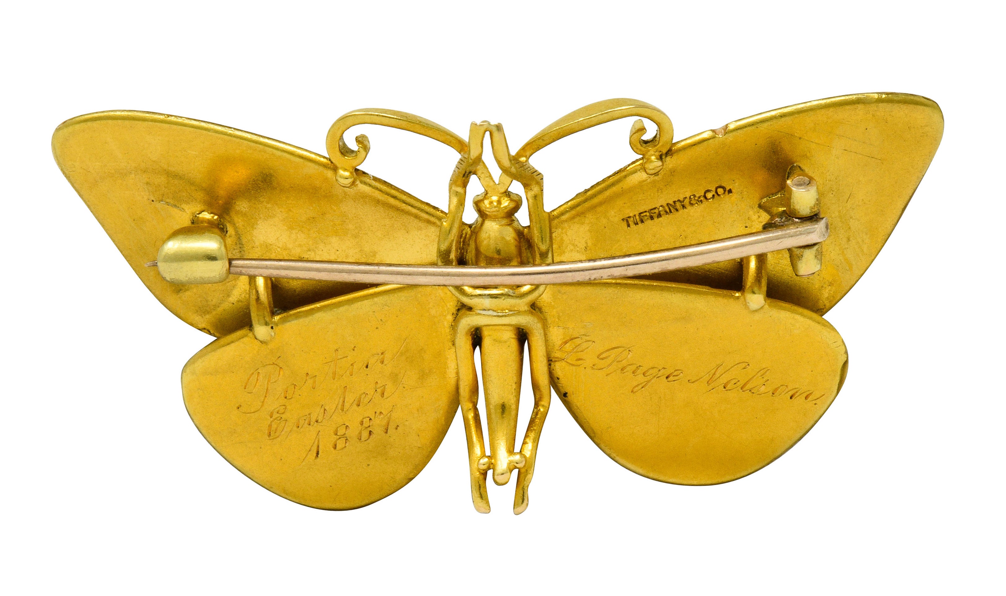 Antique Tiffany & Co. Paulding Farnham Victorian Enamel 18 Karat Gold Butterfly Brooch - Wilson's Estate Jewelry