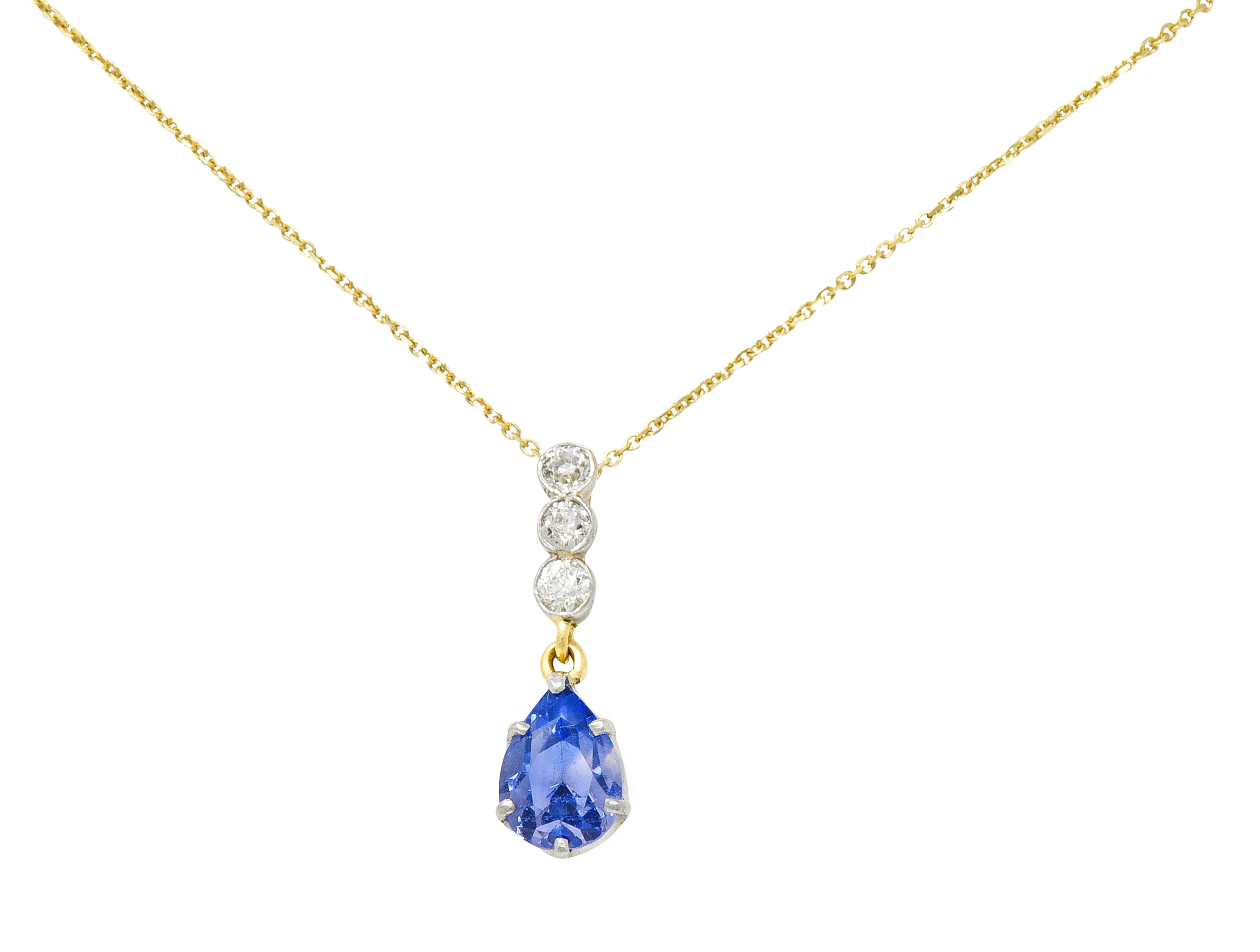 Edwardian 5.50 CTW No Heat Color-Change Ceylon Sapphire Diamond Platinum 18 Karat Gold Pendant Necklace GIA Wilson's Antique & Estate Jewelry