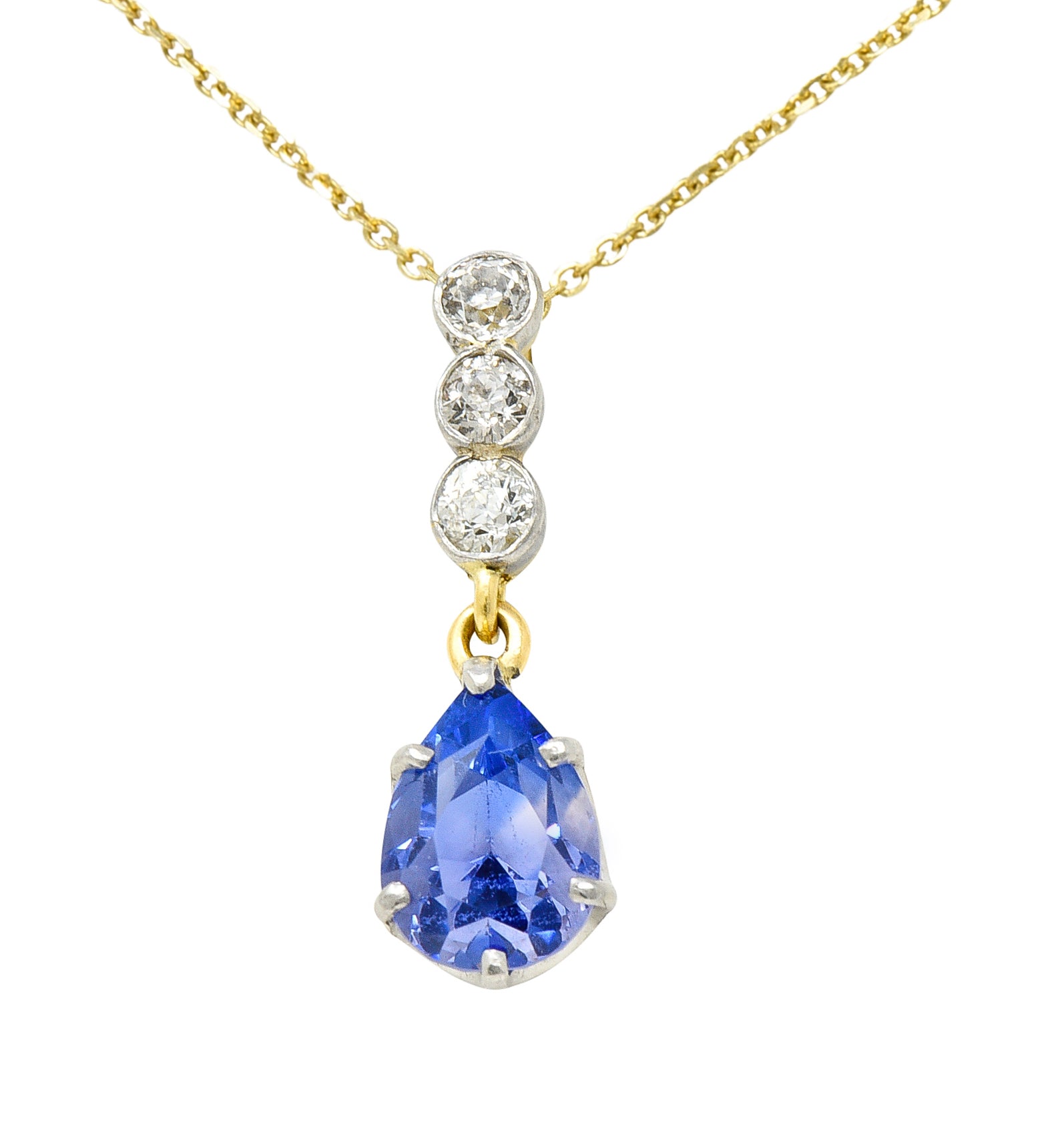 Edwardian 5.50 CTW No Heat Color-Change Ceylon Sapphire Diamond Platinum 18 Karat Gold Pendant Necklace GIA Wilson's Antique & Estate Jewelry