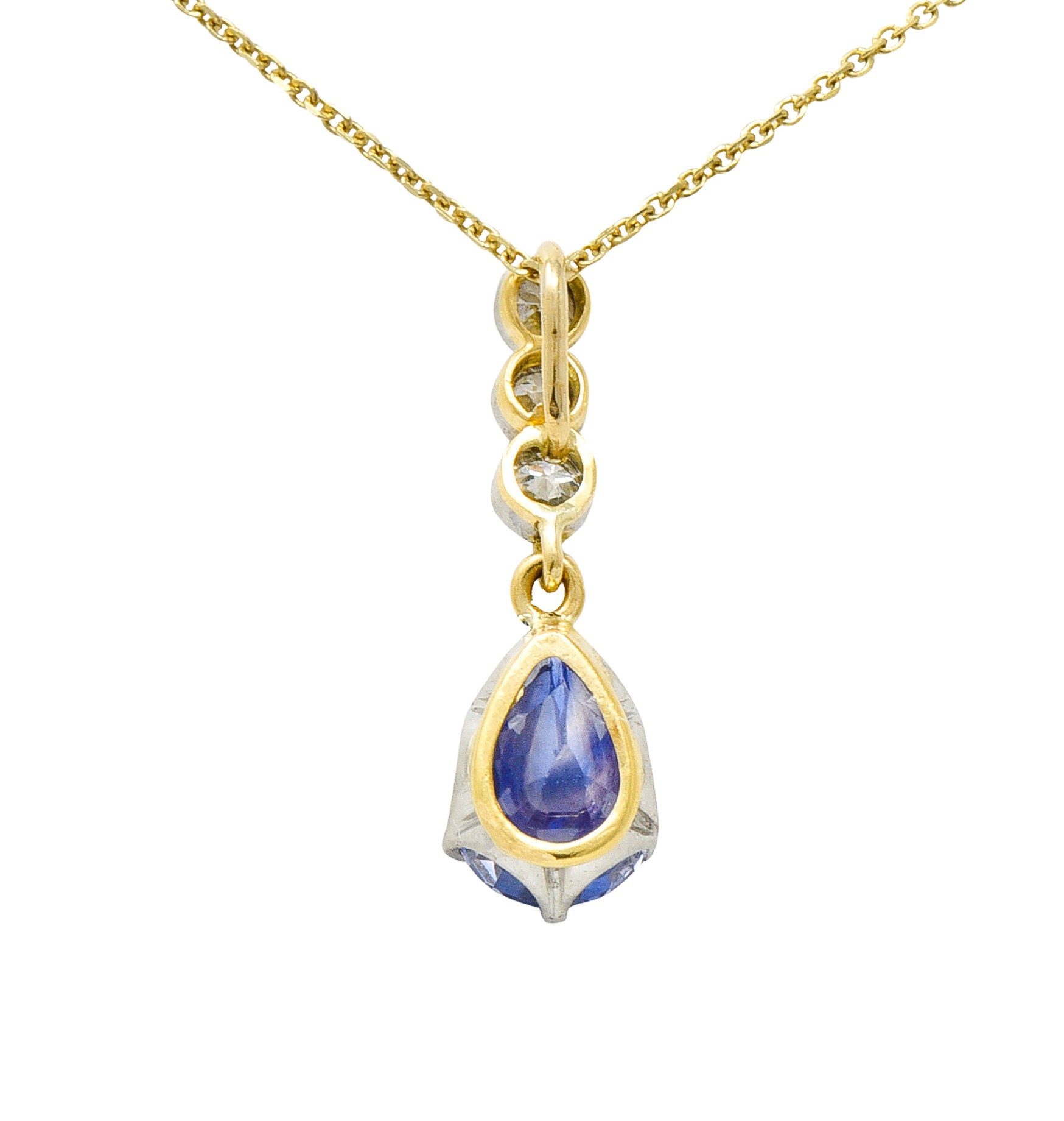 Edwardian 5.50 CTW No Heat Color-Change Ceylon Sapphire Diamond Platinum 18 Karat Gold Pendant Necklace GIA Wilson's Antique & Estate Jewelry