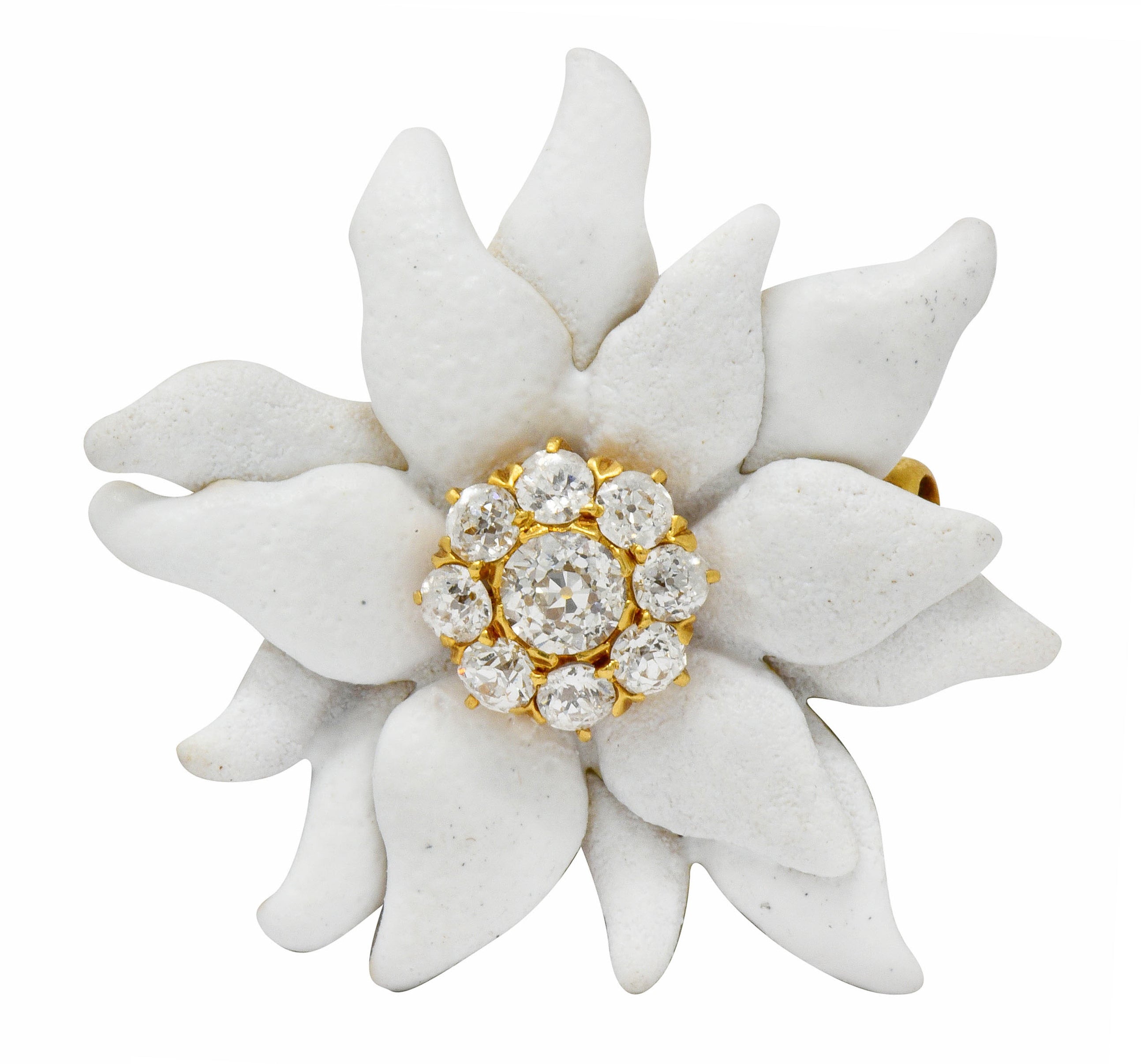 Antique Tiffany & Co. Paulding Farnham 1.30 CTW Diamond Enamel 18 Karat Gold Edelweiss Flower Pendant Brooch - Wilson's Estate Jewelry