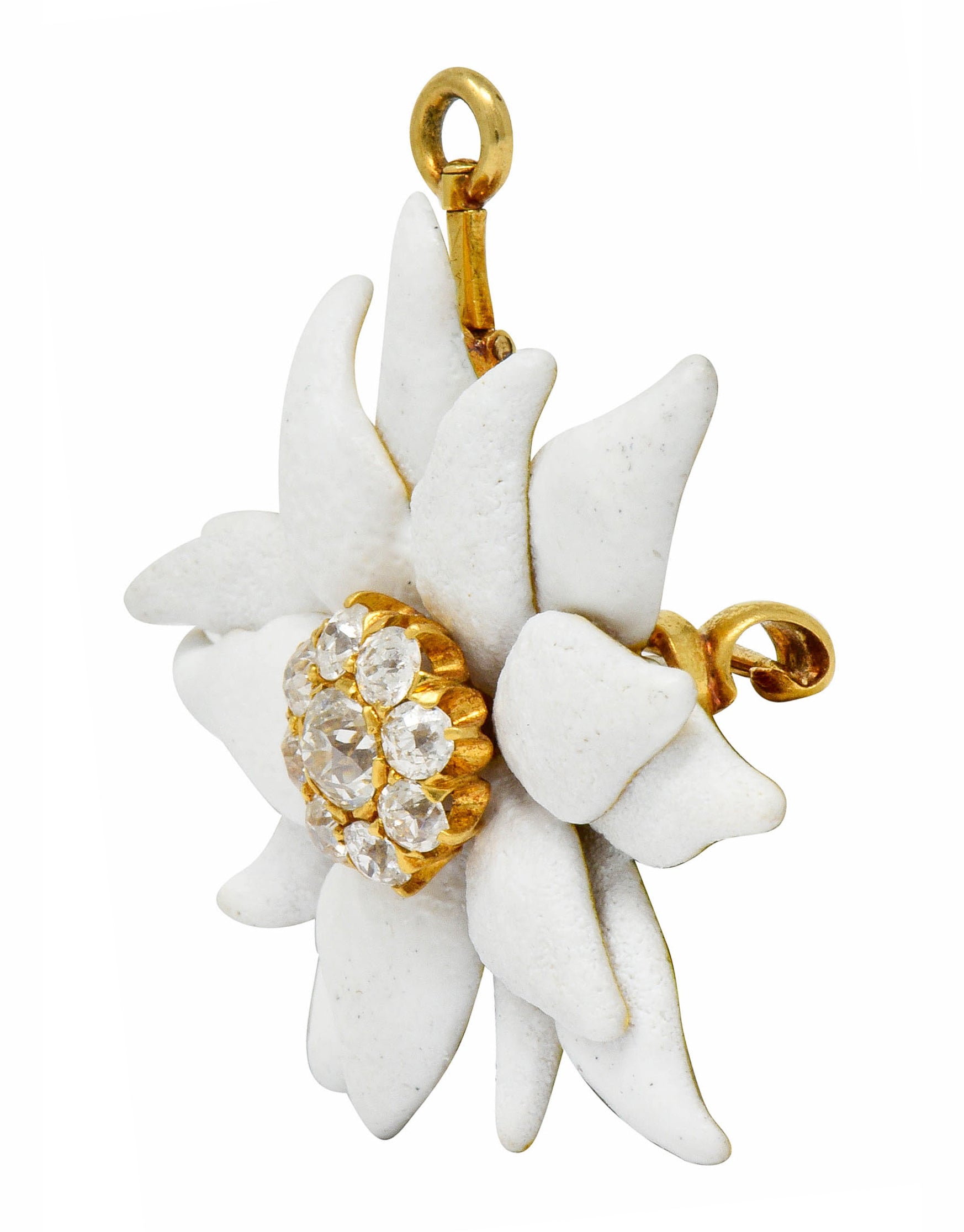 Antique Tiffany & Co. Paulding Farnham 1.30 CTW Diamond Enamel 18 Karat Gold Edelweiss Flower Pendant Brooch - Wilson's Estate Jewelry