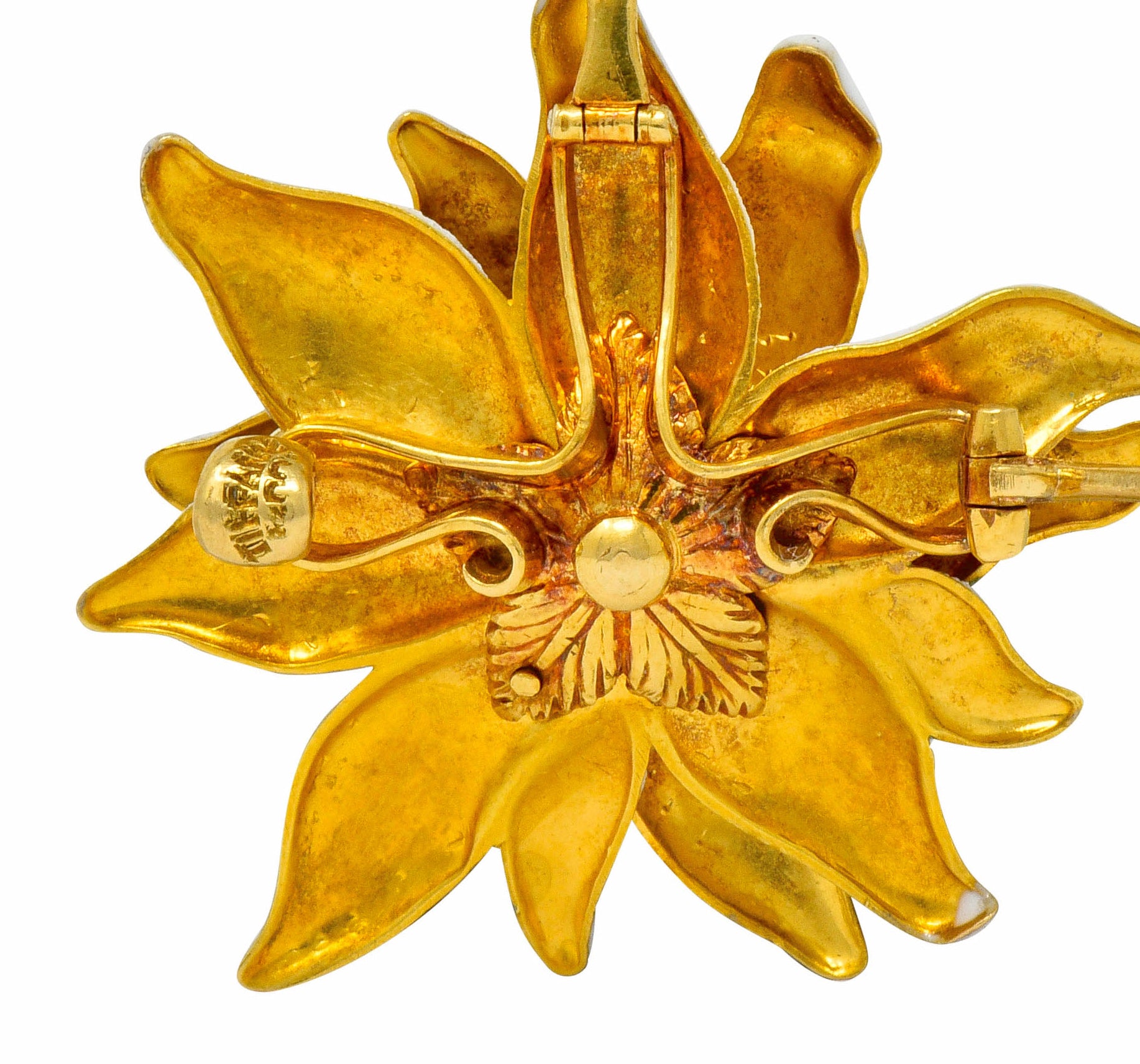 Antique Tiffany & Co. Paulding Farnham 1.30 CTW Diamond Enamel 18 Karat Gold Edelweiss Flower Pendant Brooch - Wilson's Estate Jewelry