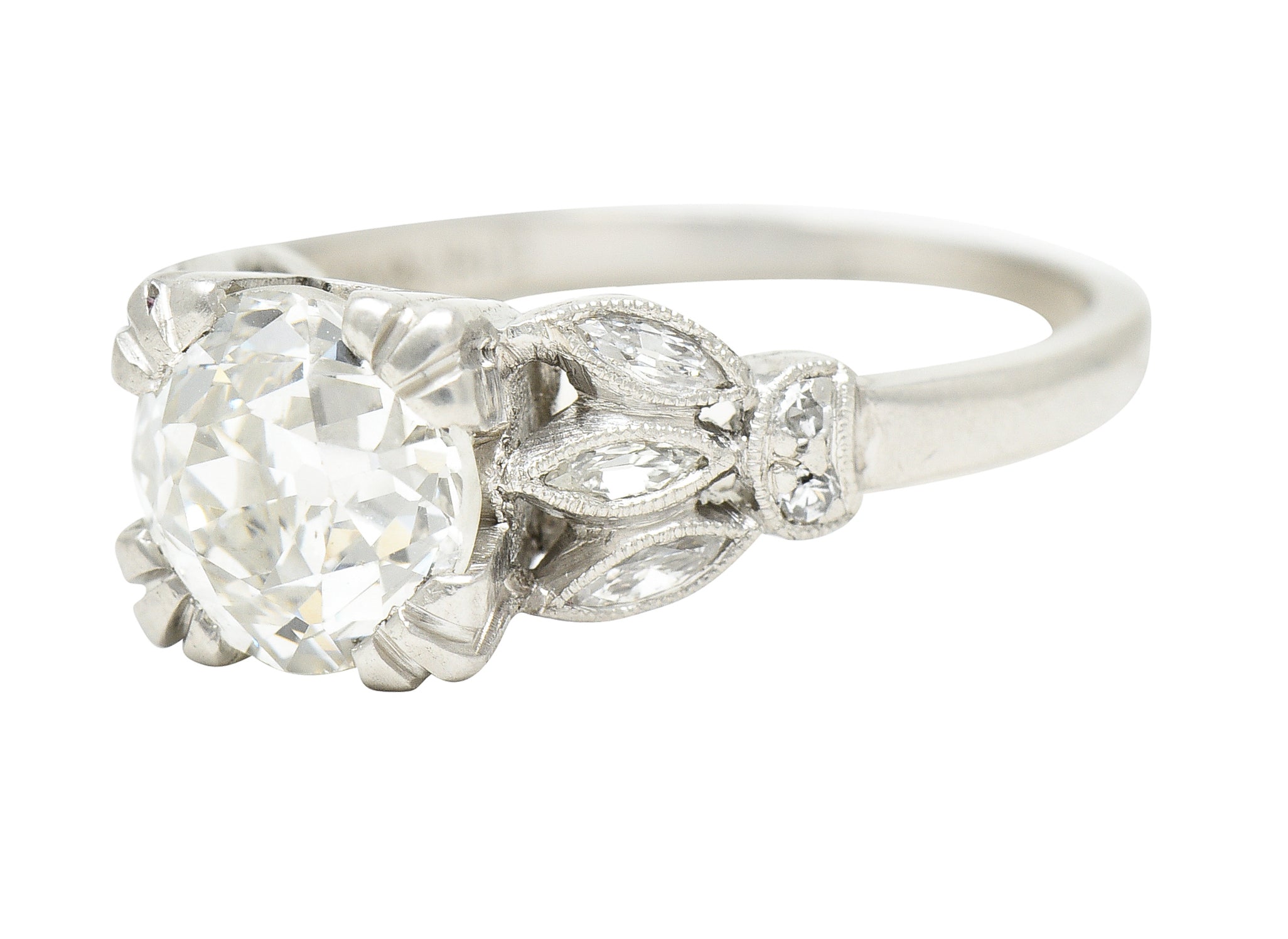 Late Art Deco 1930's 1.63 CTW Old European Cut Diamond Platinum Lotus Engagement Ring GIA Wilson's Estate Jewelry