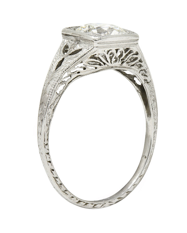 Art Deco 1.06 CTW European Diamond Platinum Foliate Vintage Engagement Ring GIA