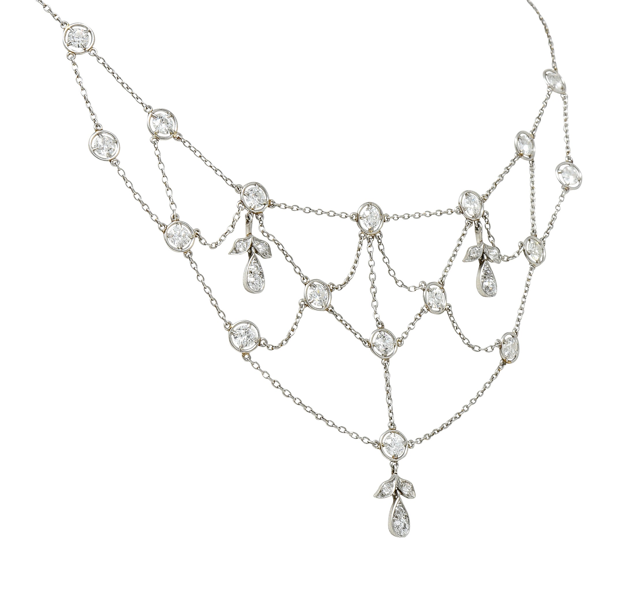 Edwardian Antique Diamond Platinum Swag Station Necklace Wilson's Antique & Estate Jewelry