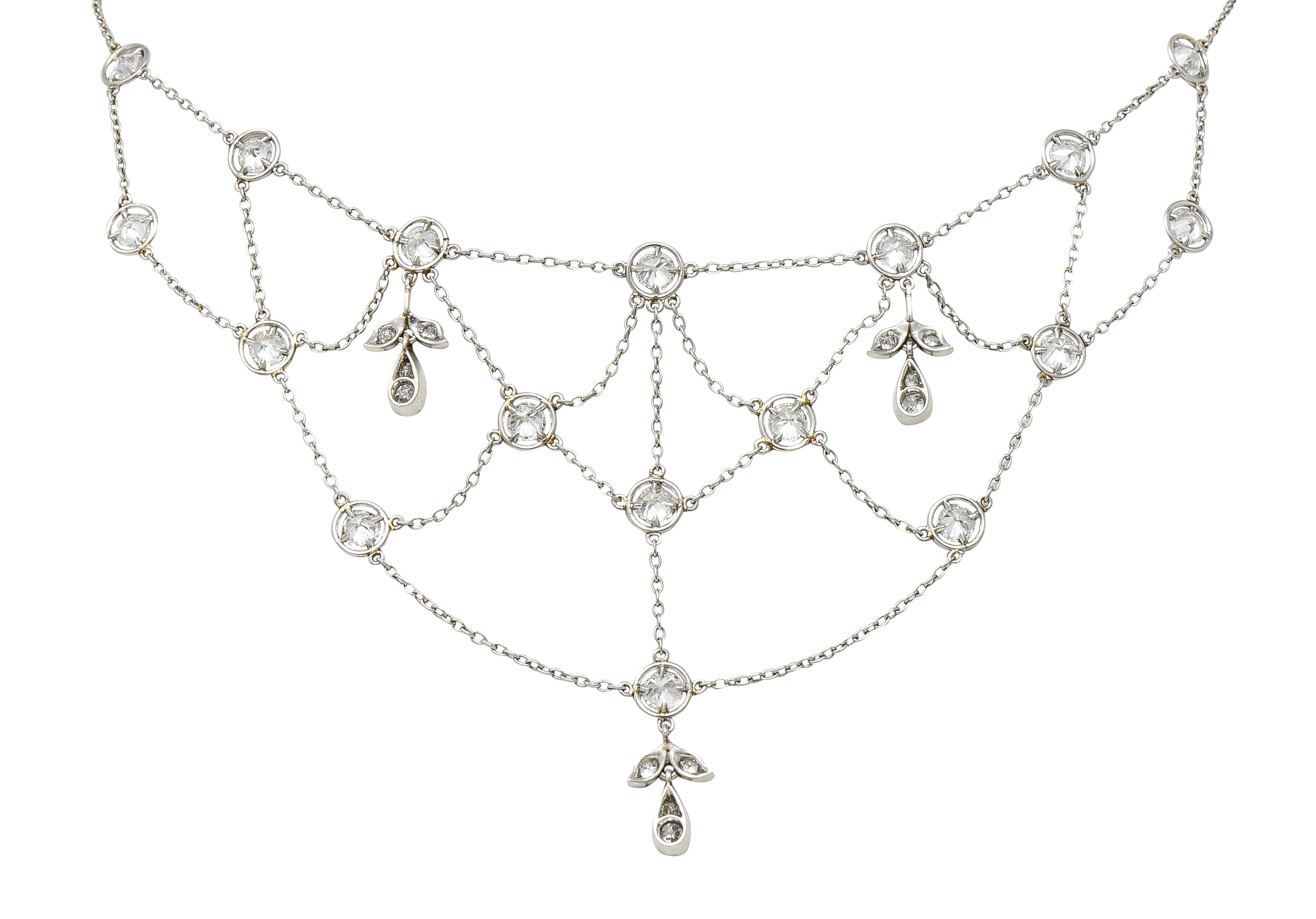 Edwardian Antique Diamond Platinum Swag Station Necklace Wilson's Antique & Estate Jewelry