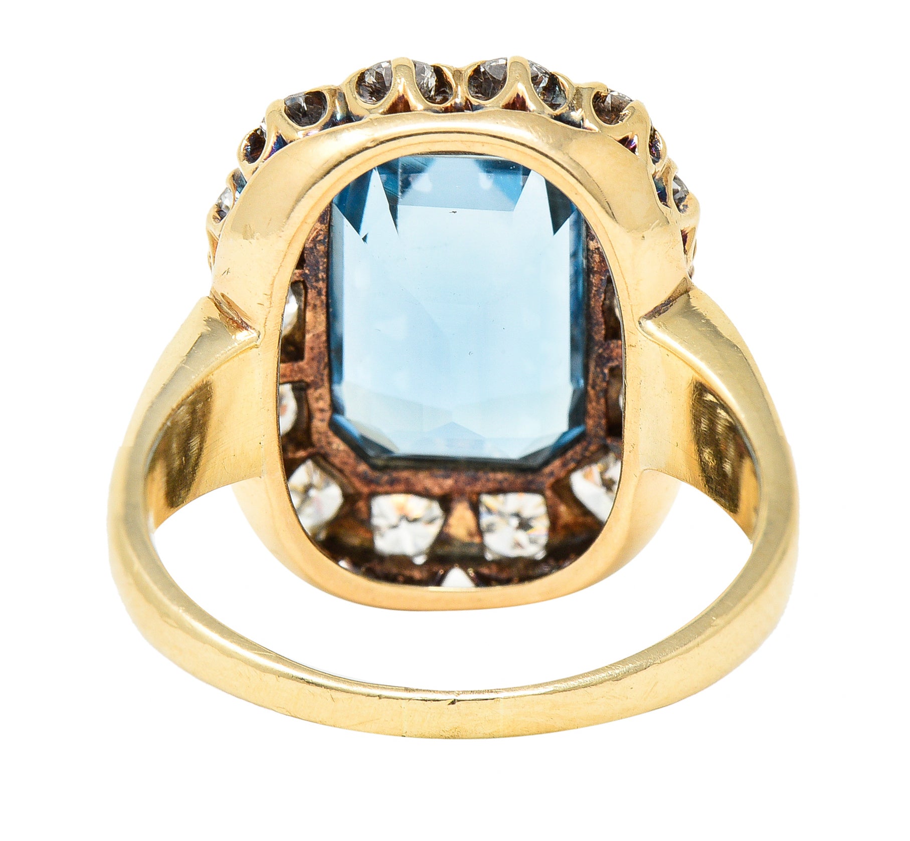 Retro 4.92 CTW Aquamarine Old European Cut Diamond 14 Karat Yellow Gold Halo Cluster Ring Wilson's Estate Jewelry