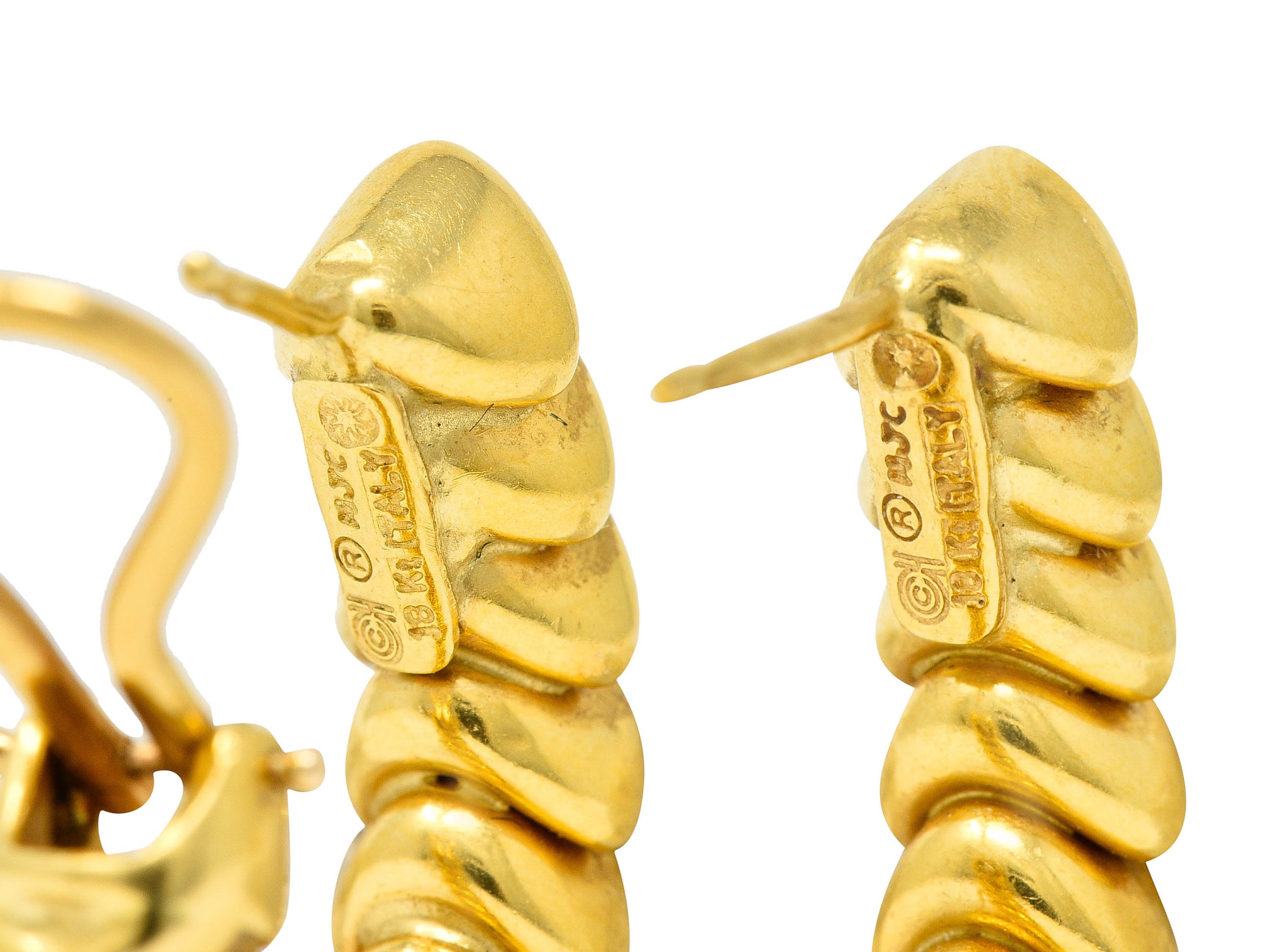 1970's Vintage Italian 18 Karat Gold Ribbed Hoop EarringsEarrings - Wilson's Estate Jewelry