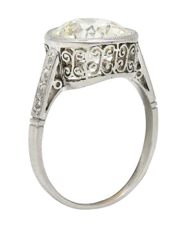 Art Deco 3.22 CTW European Diamond Platinum Bezel Vintage Engagement Ring GIA