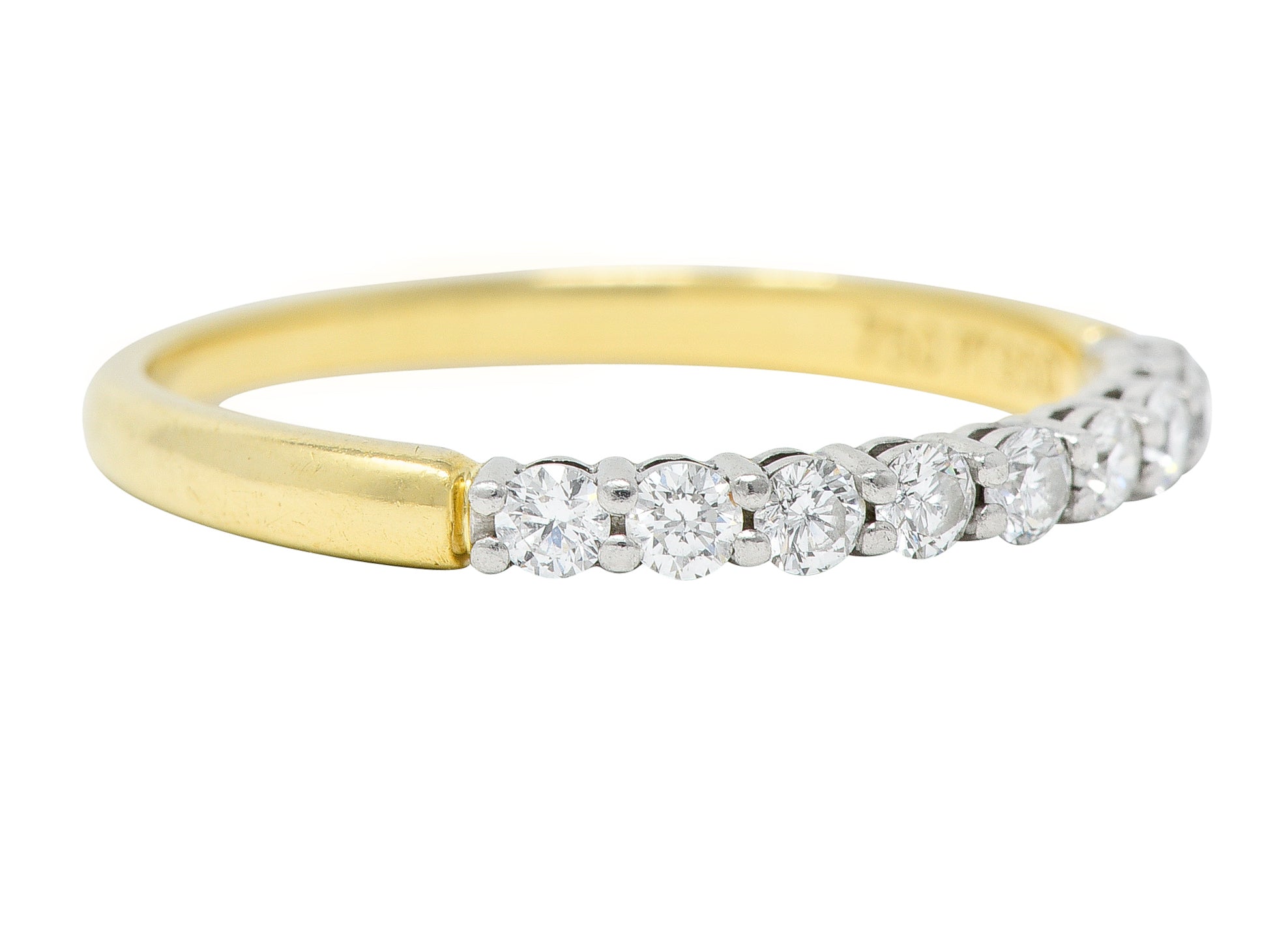 Tiffany & Co. 1990's Diamond Platinum 18 Karat Yellow Gold Vintage Band Ring Wilson's Estate Jewelry