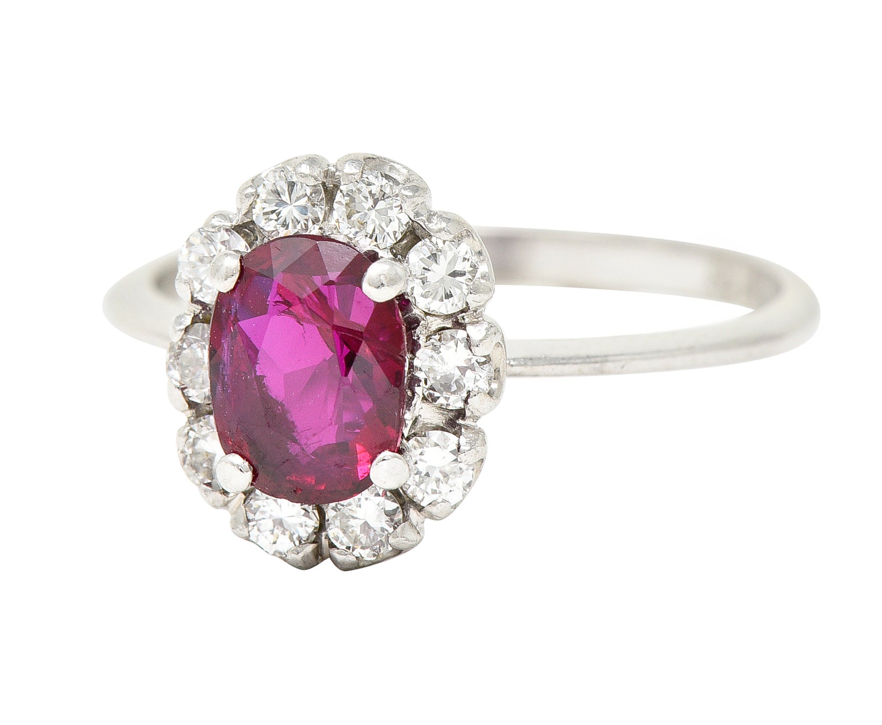 Contemporary 1.08 CTW Diamond 18 Karat White Gold Ruby Cluster Halo Ring Wilson's Estate Jewelry