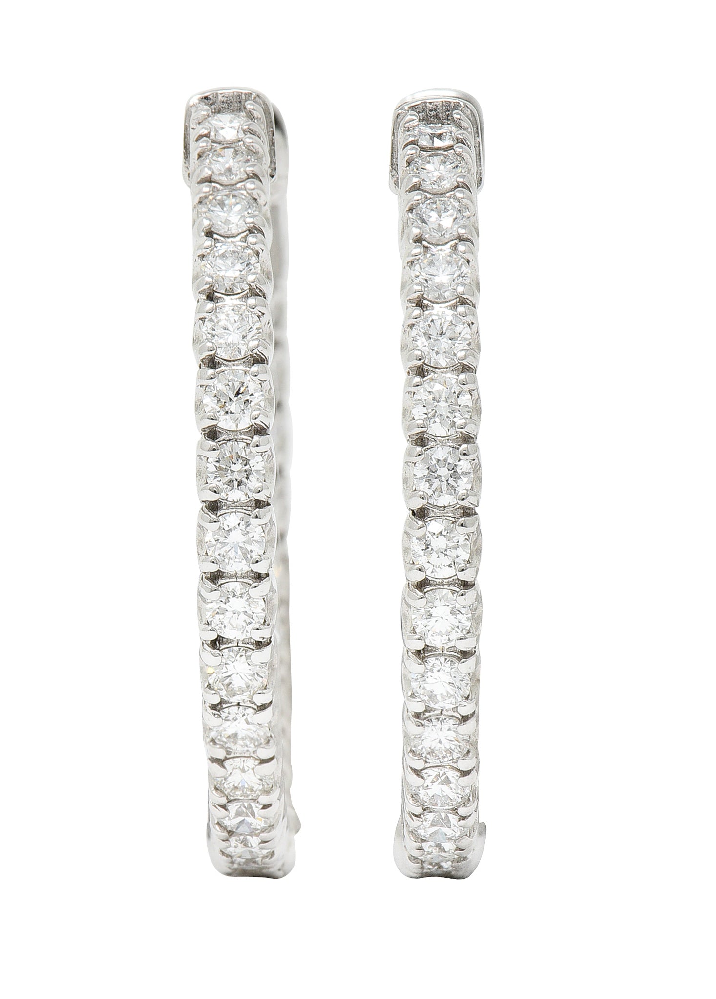 1.50 Carats Diamond 14 Karat White Gold Inside Outside 27 MM Hoop Earrings Wilson's Estate Jewelry